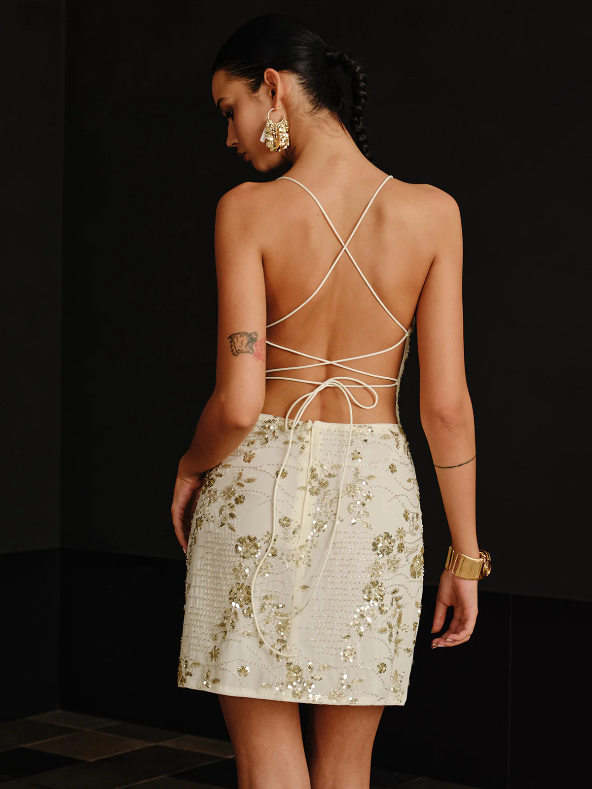 Sequin Cami Dress with Crisscross Back Tie - Wholesalesil