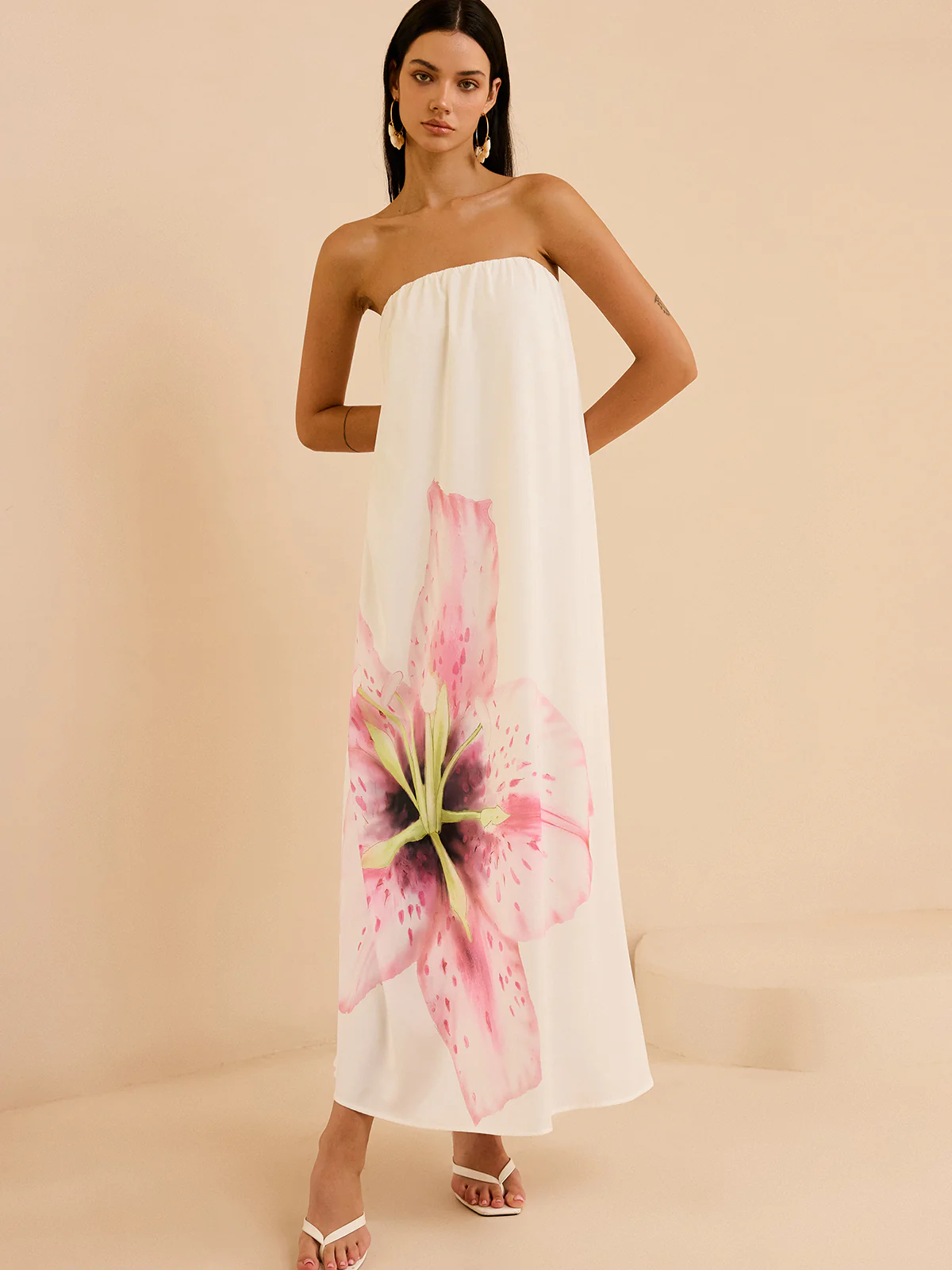 Strapless Floral Print Maxi Dress - Wholesalesil