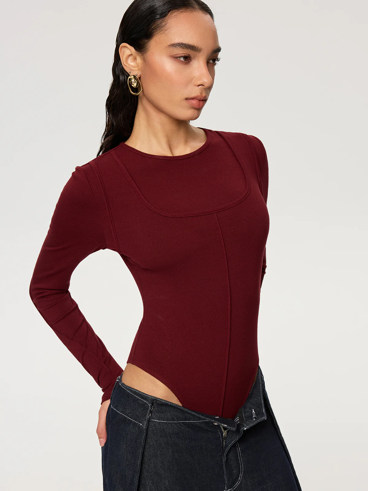 Contour-Seam Long Sleeve Bodysuit - Wholesalesil