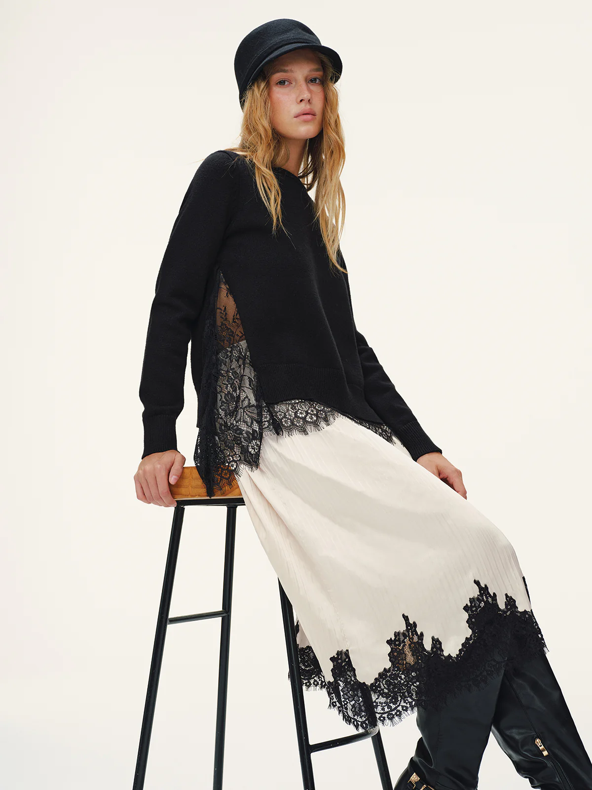 Lace Panel Knitted Sweater - Wholesalesil