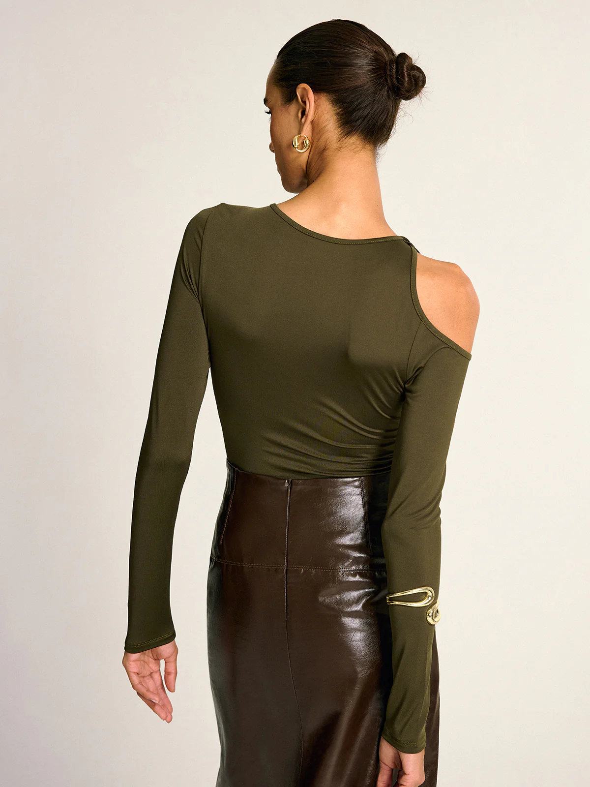 Asymmetric Cut-Out Cold Shoulder Blouse - Wholesalesil