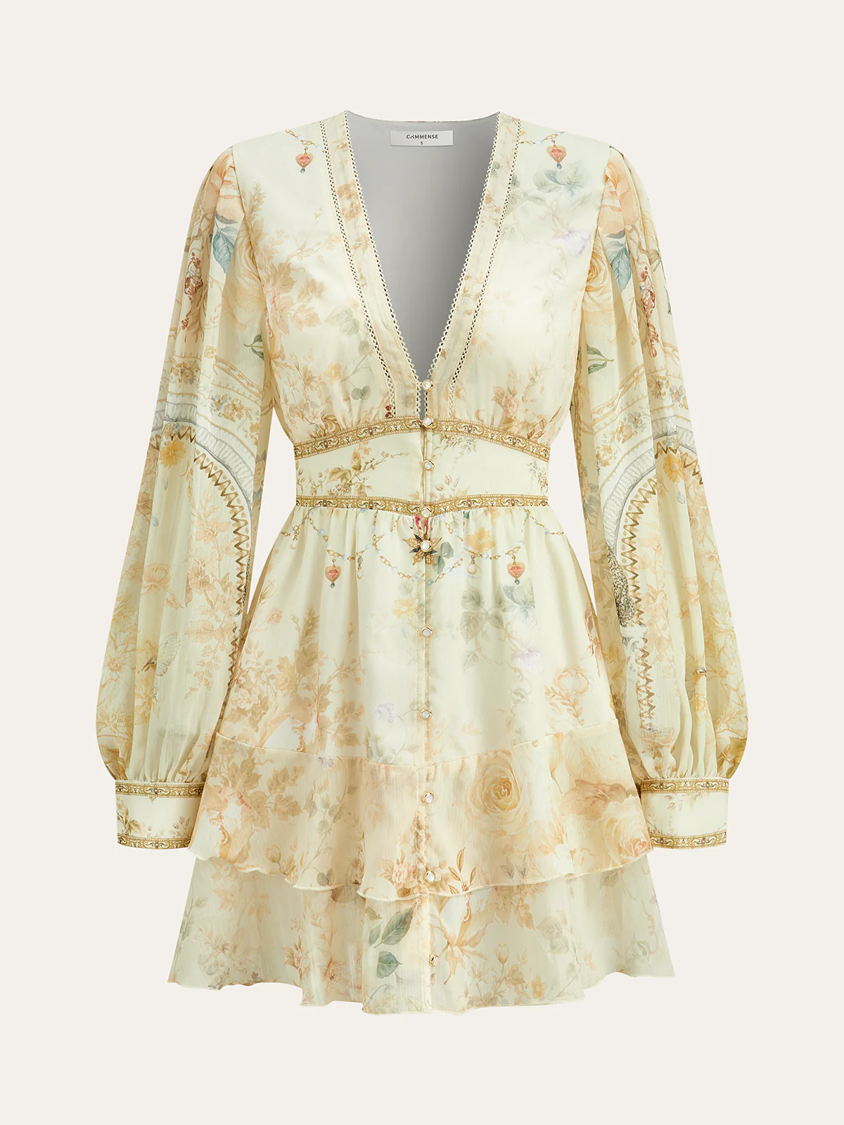 Semi-Sheer Chiffon Floral Printed Ruffled Mini Dress - Wholesalesil