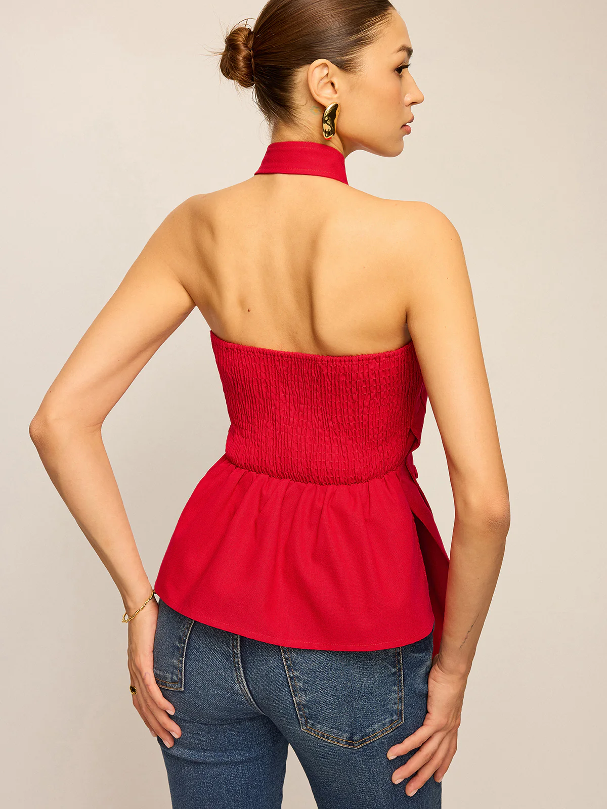 Asymmetric Halter Neck Button Top - Wholesalesil
