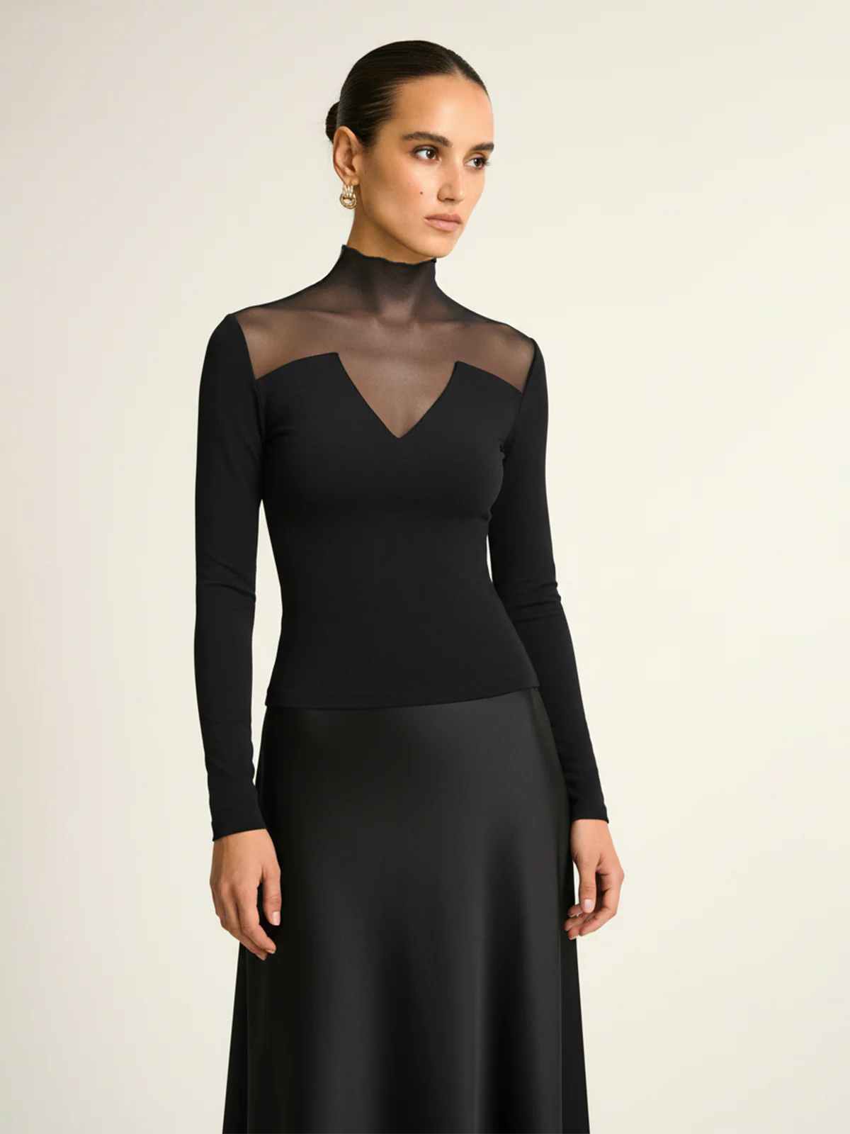 Sheer Paneled Long Sleeve Top - Wholesalesil