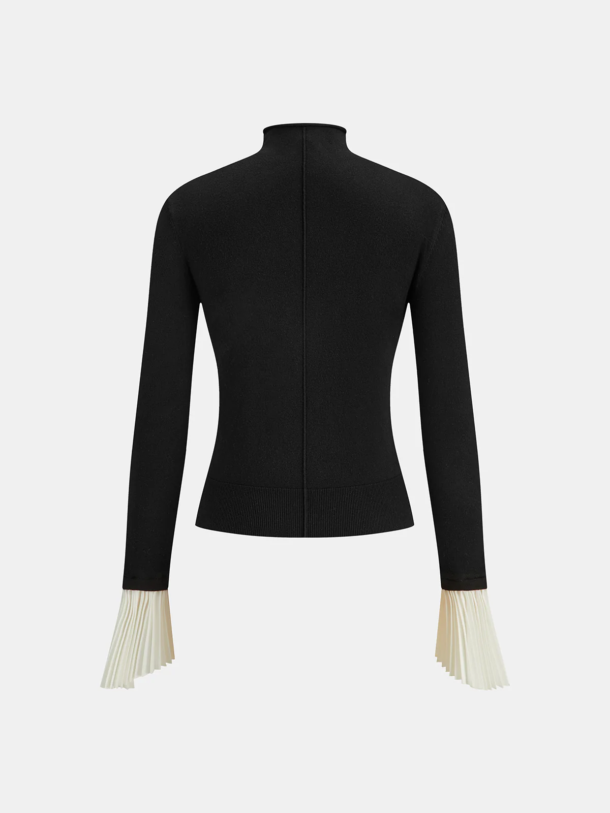 Contrast Pleated Cuff Mock Neck Sweater - Wholesalesil