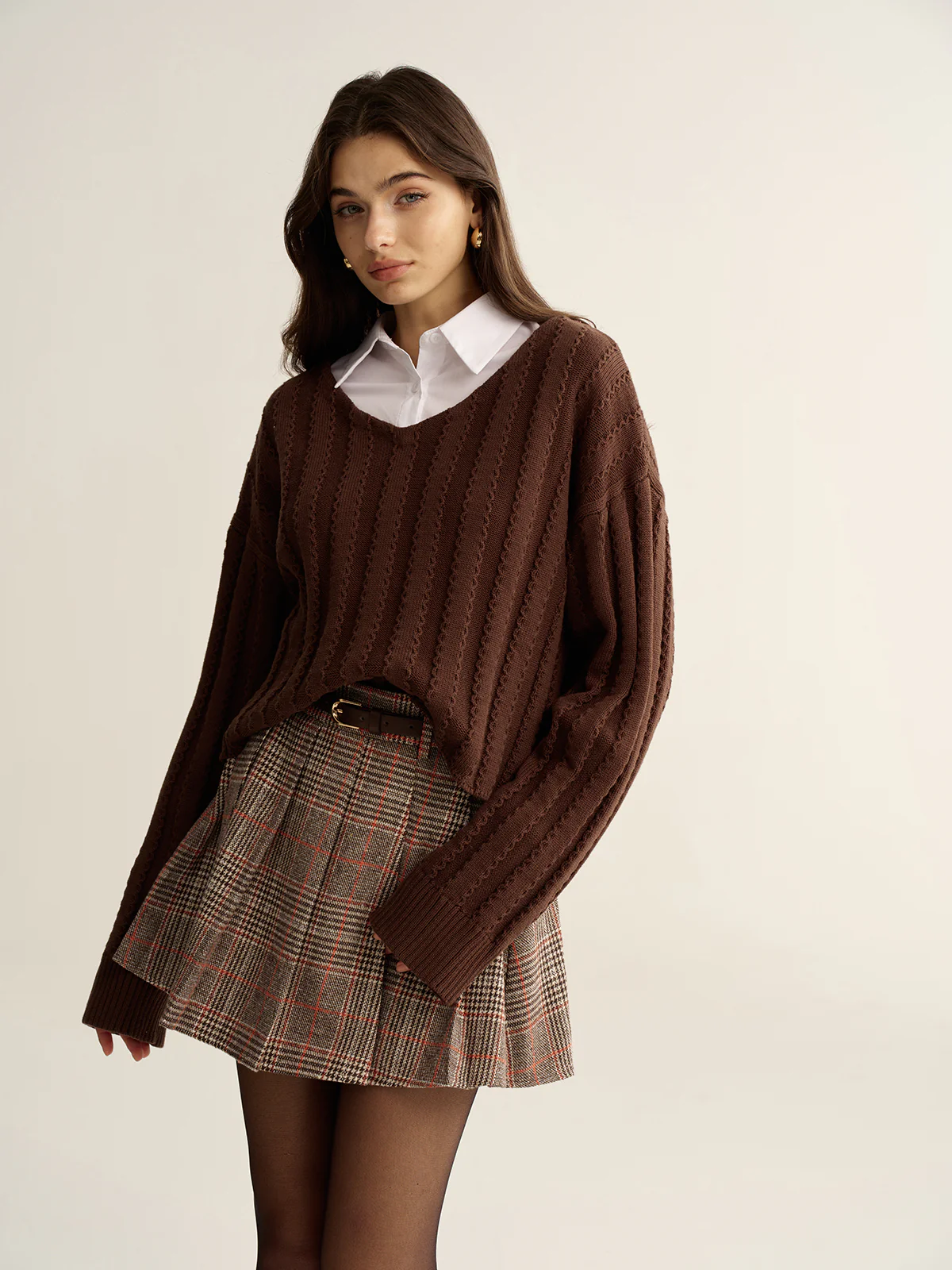 Loose V-Neck Textured Sweater - Wholesalesil