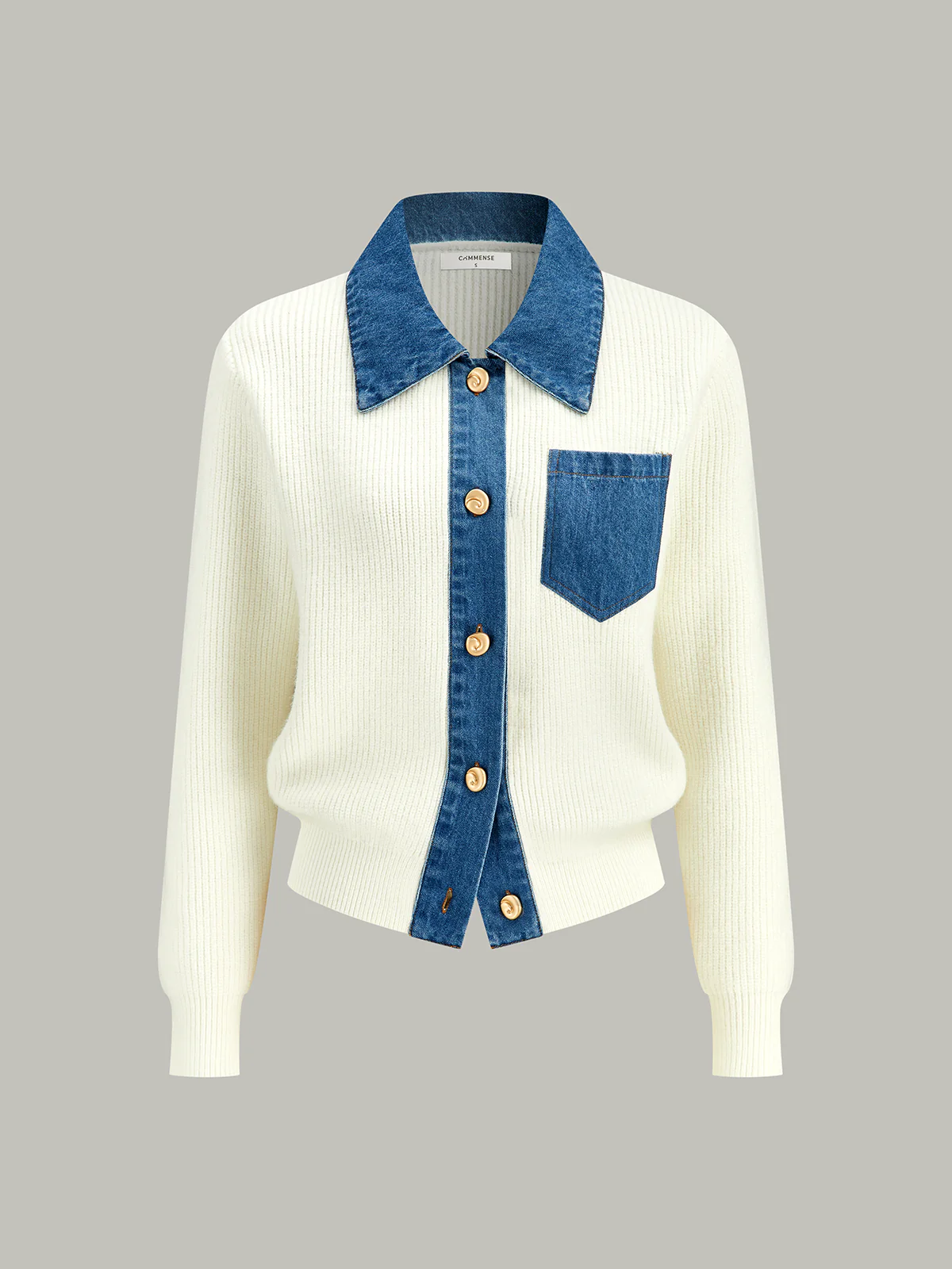 Denim Trim Button Knit Cardigan - Wholesalesil