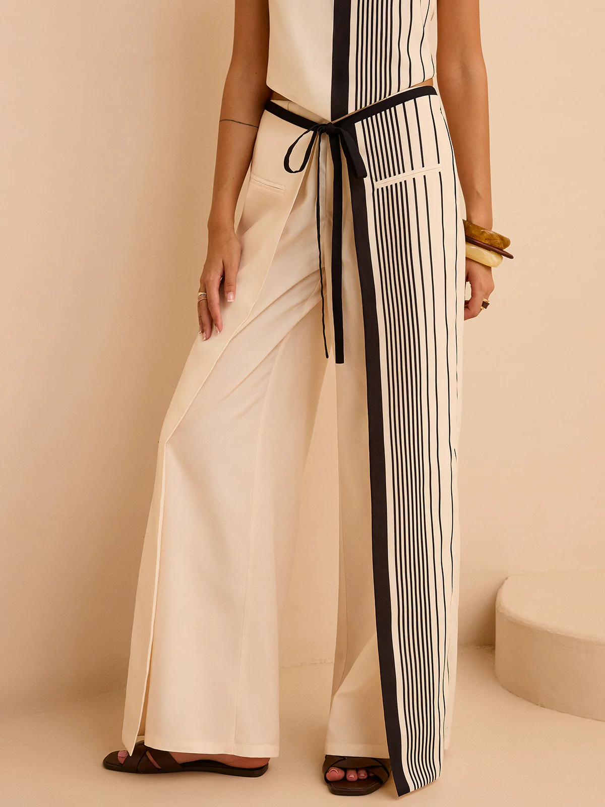 Striped Low-Waist Pants - Wholesalesil