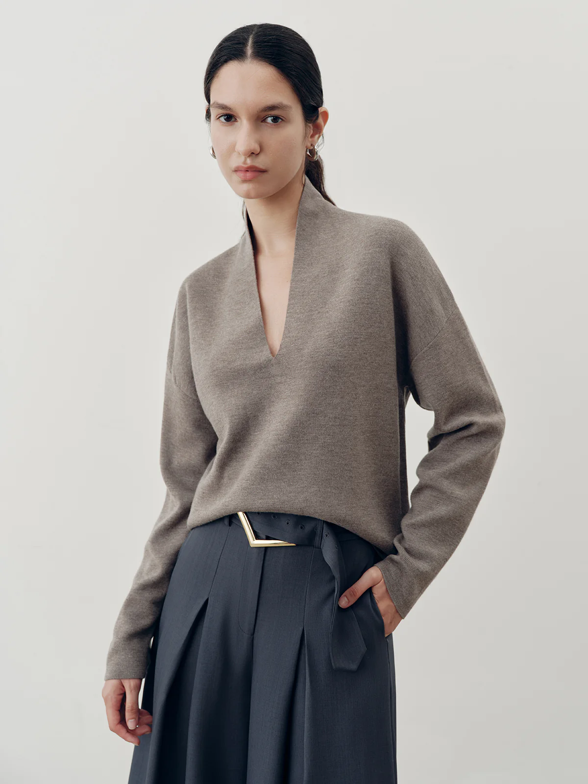 Wool-Blend Deep V-Neck Sweater - Wholesalesil