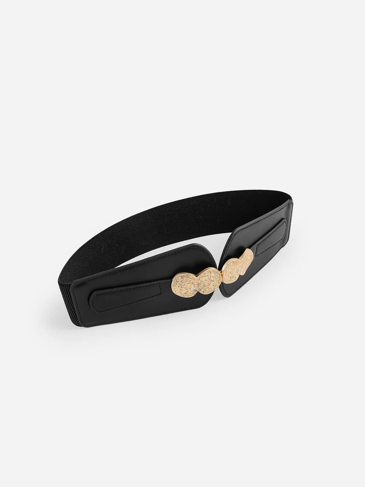 Gold Medallion Accent Elastic Wide Waist Belt - Wholesalesil