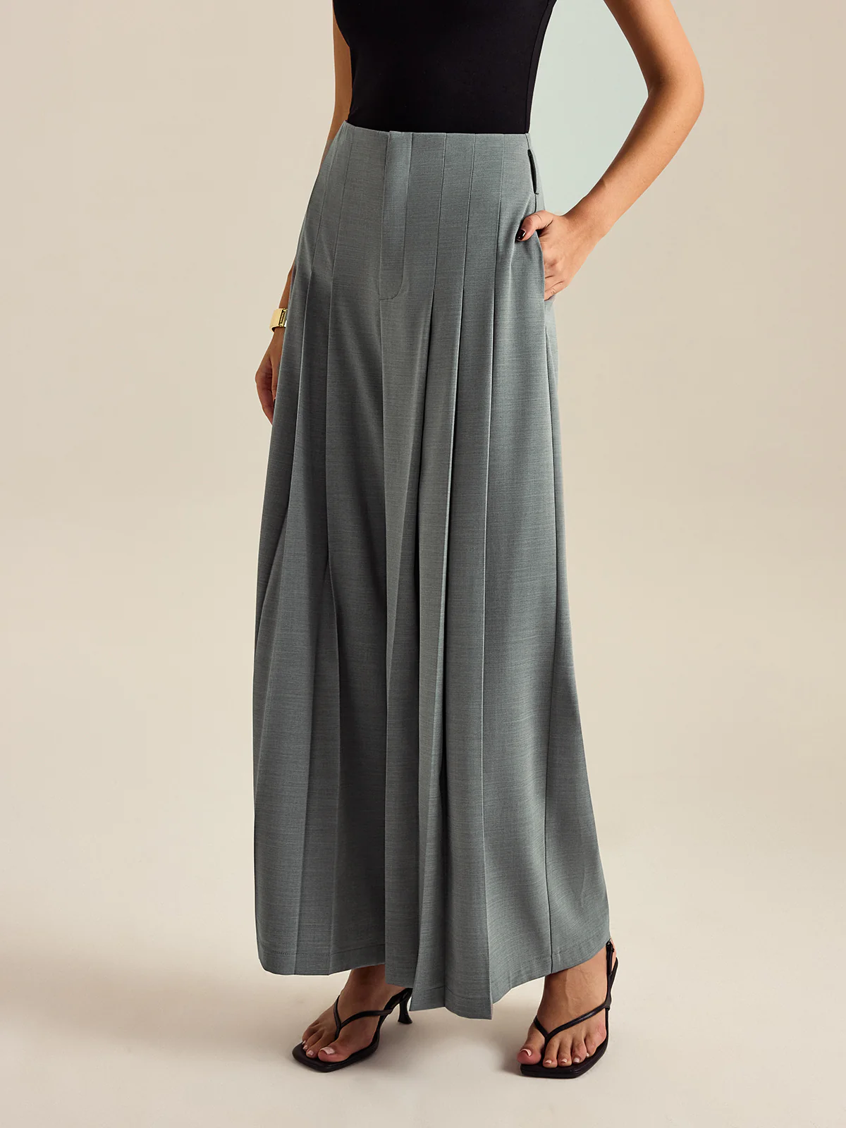 Pleated Wide-Leg Pants - Wholesalesil