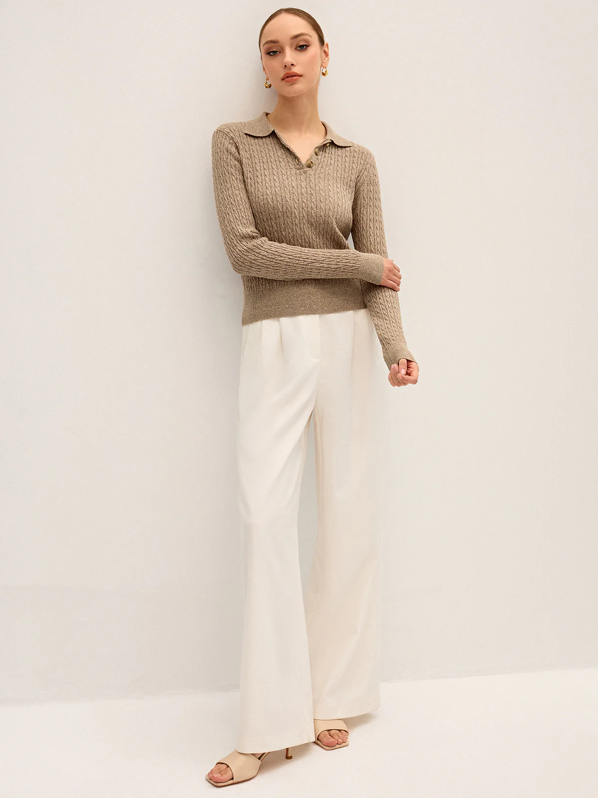 Cable Knit Cotton Collar Sweater - Wholesalesil