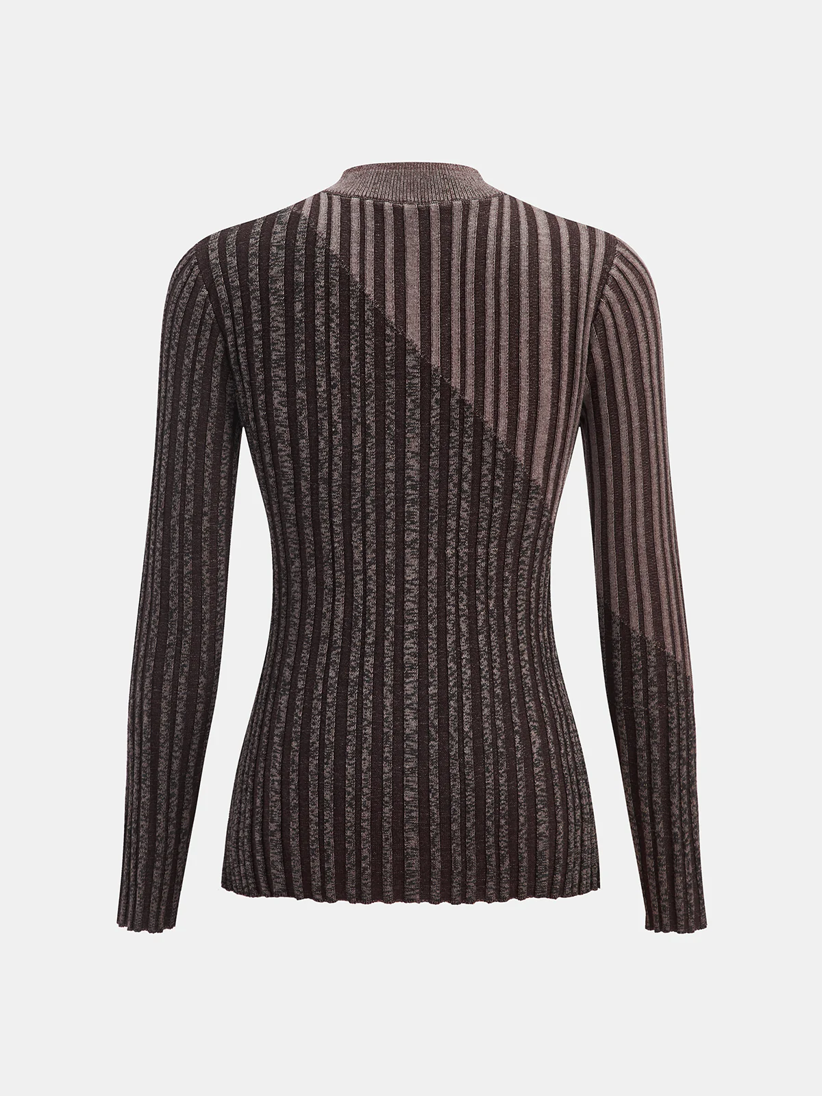 Wool Blend Two-Tone Mock Neck Knit Top - Wholesalesil