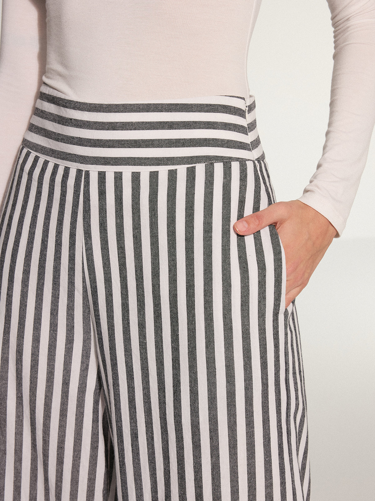 Striped Cotton Wide-Leg Pants - Wholesalesil