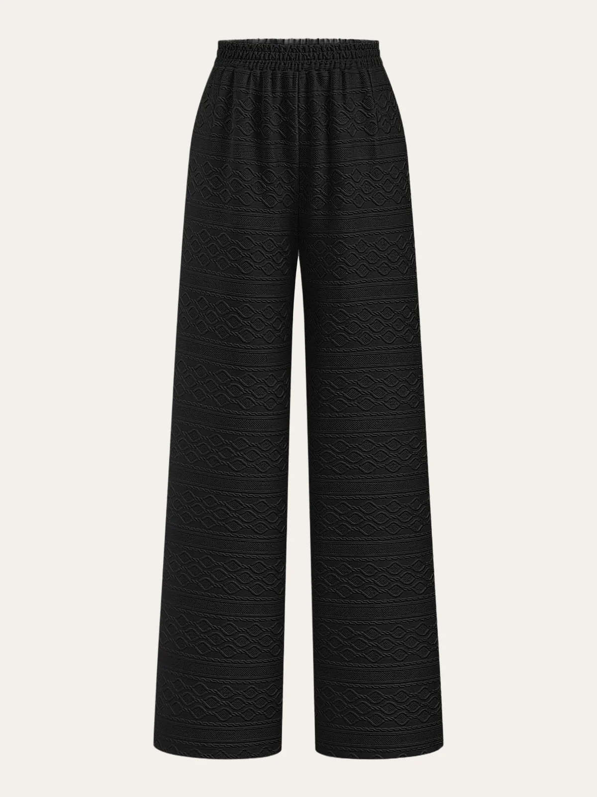 Textured Wide-Leg Pants with Elastic Waist - Wholesalesil