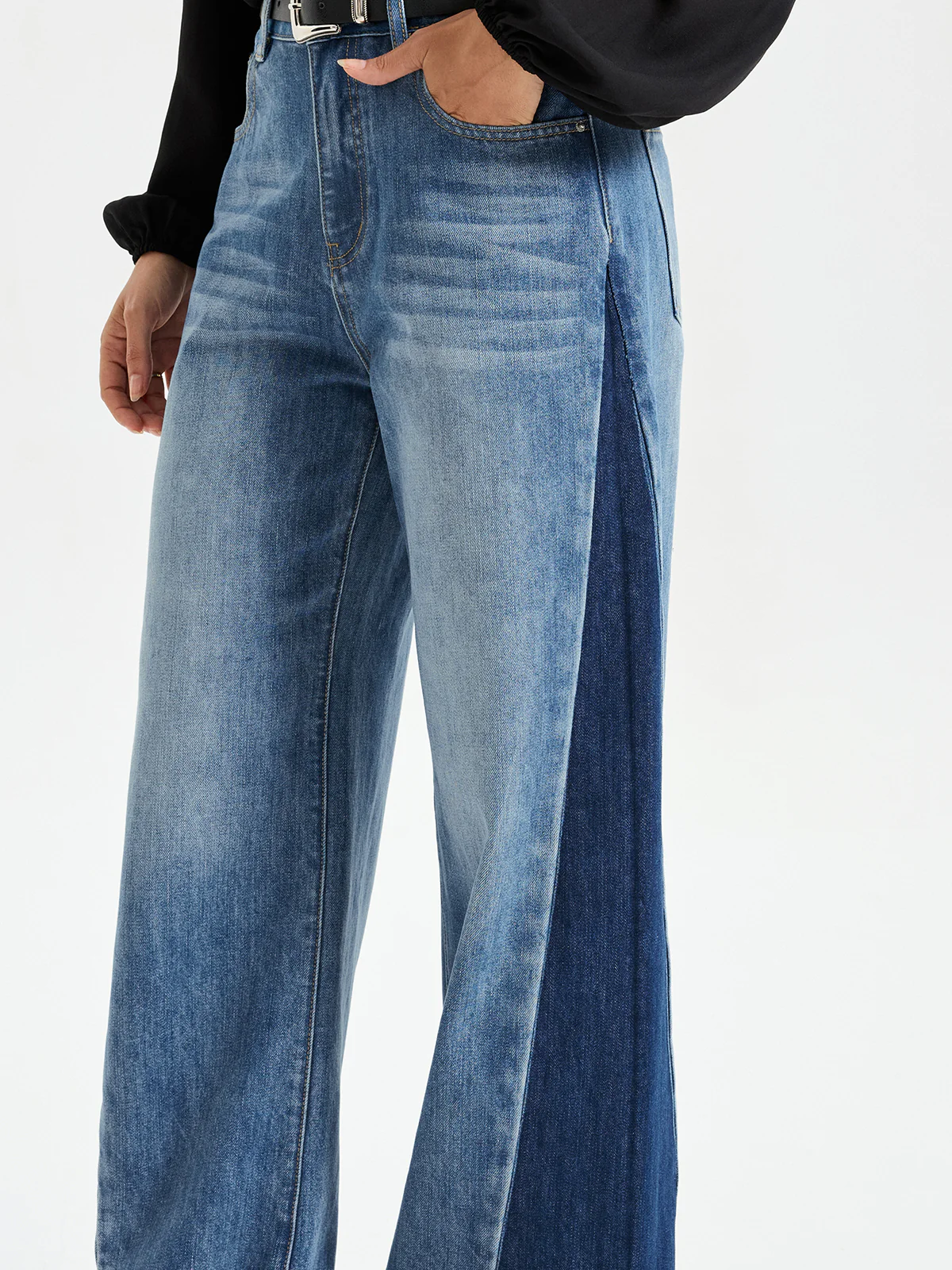 Two Tone Wide Leg Barrel Jeans - Wholesalesil