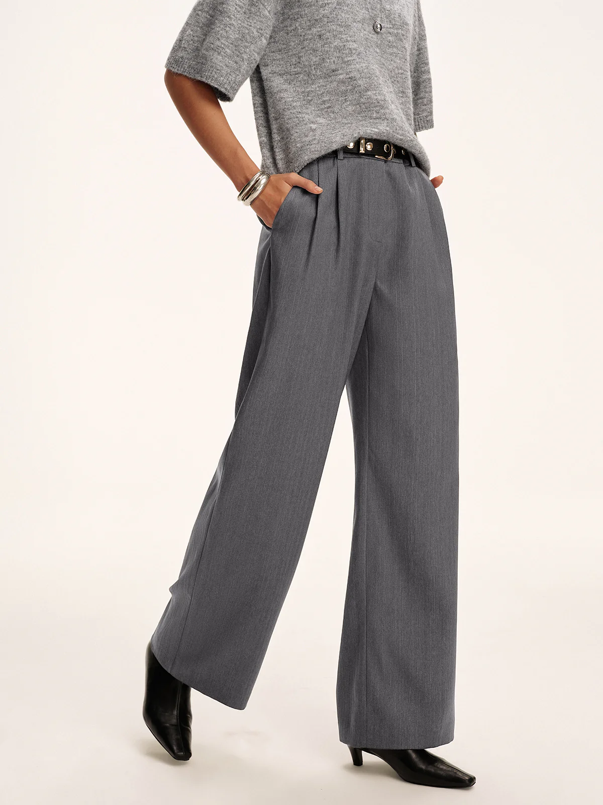 Cotton-Blend Pleated Pants without Belt - Wholesalesil