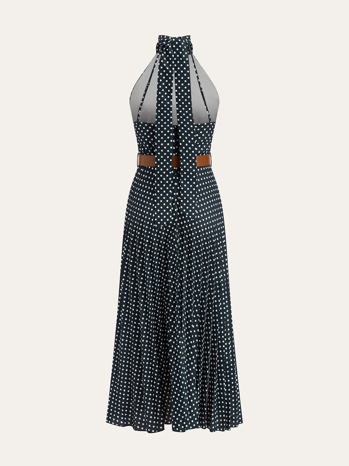 Polka Dot Halter Neck Belted Midi Dress - Wholesalesil