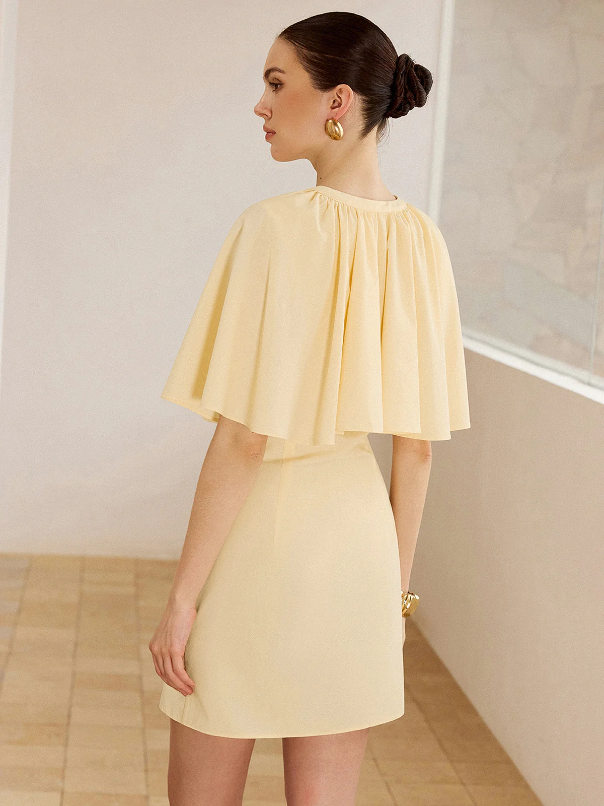 Cape-Sleeve Button-Front Mini Dress - Wholesalesil