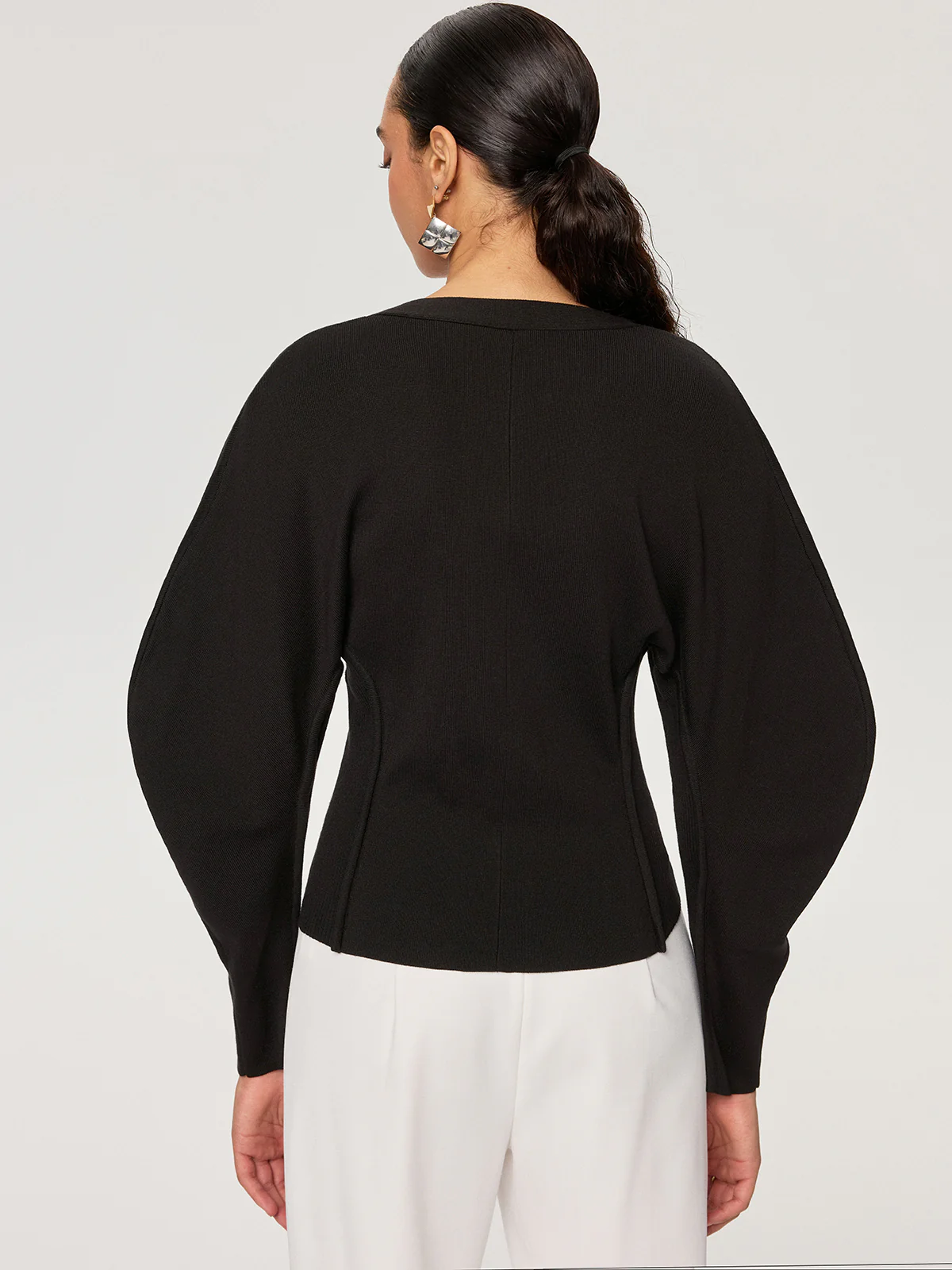 V-Neck Button-Front Puff Sleeve Cardigan - Wholesalesil