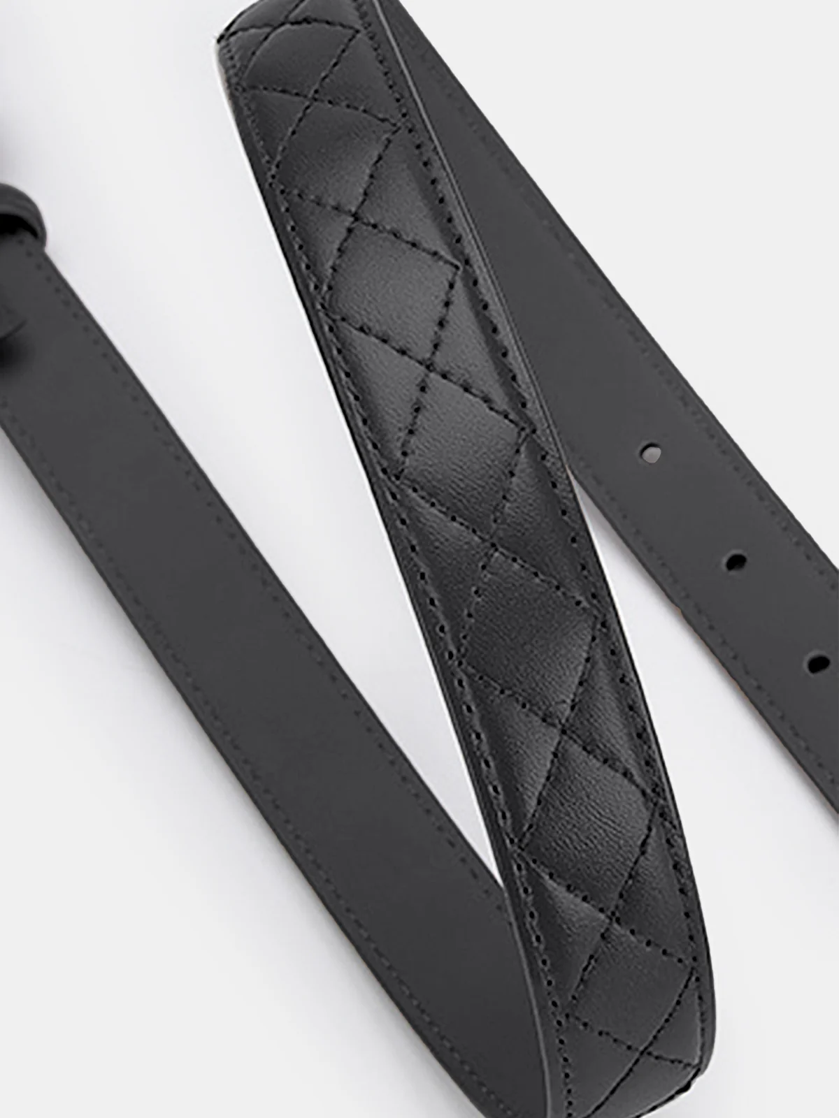 Quilted Chain Buckle Leather Belt - Wholesalesil