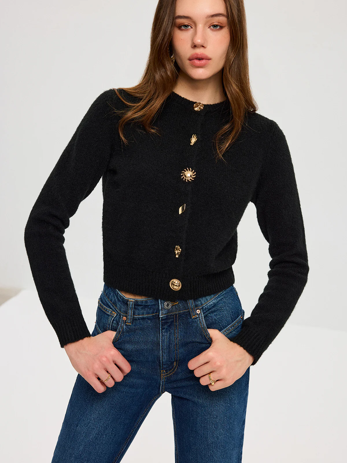 Wool Blend Metal Button Cardigan - Wholesalesil