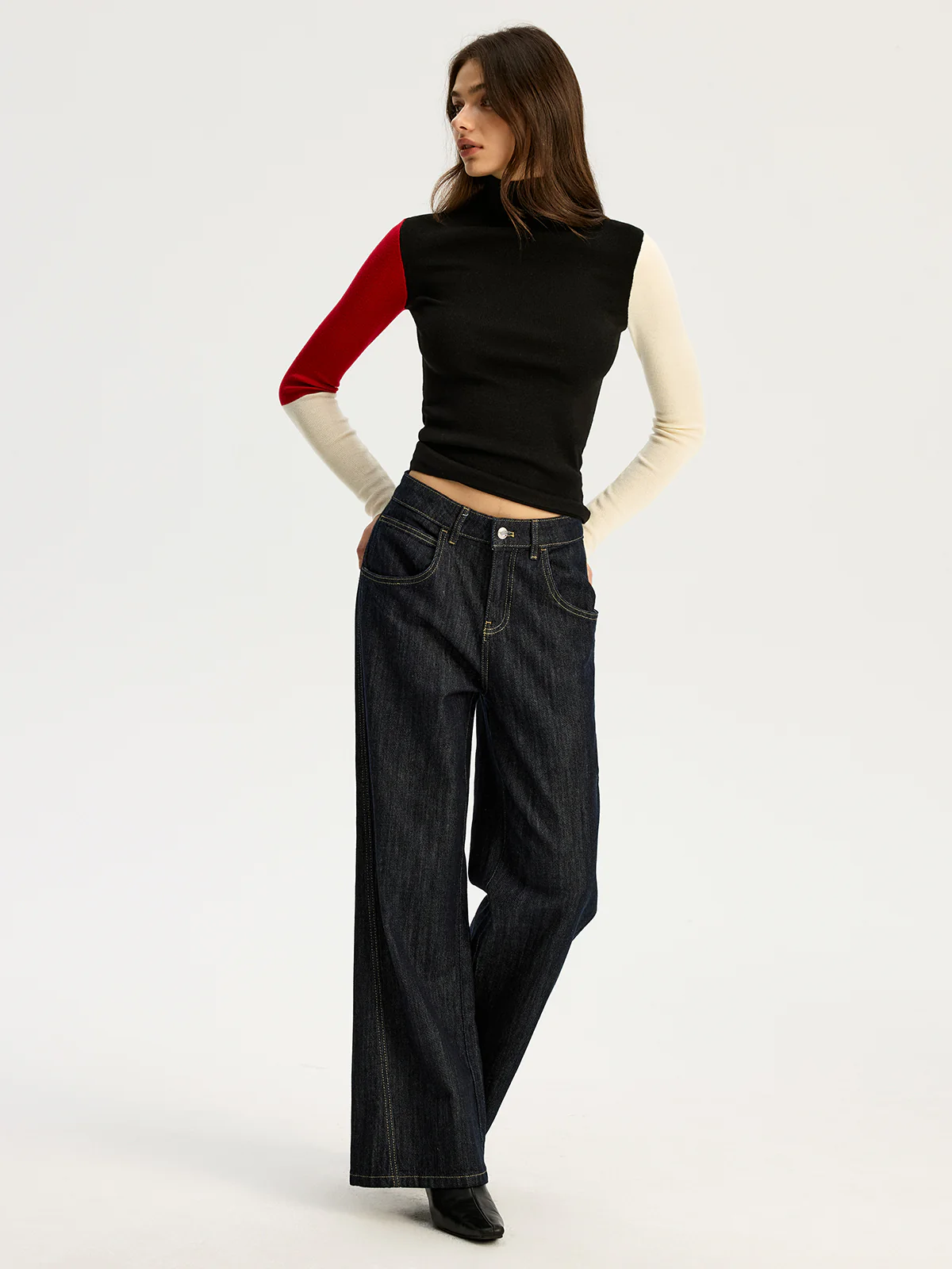 High Neck Color Block Sweater - Wholesalesil