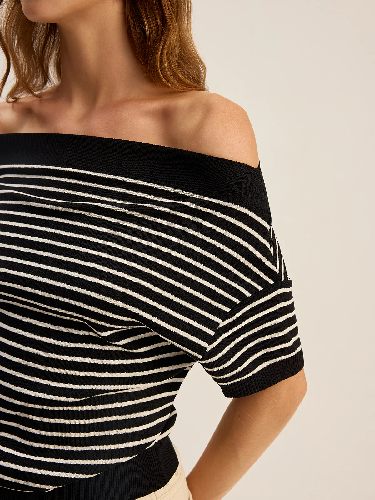 Striped Off-Shoulder Knit Top - Wholesalesil
