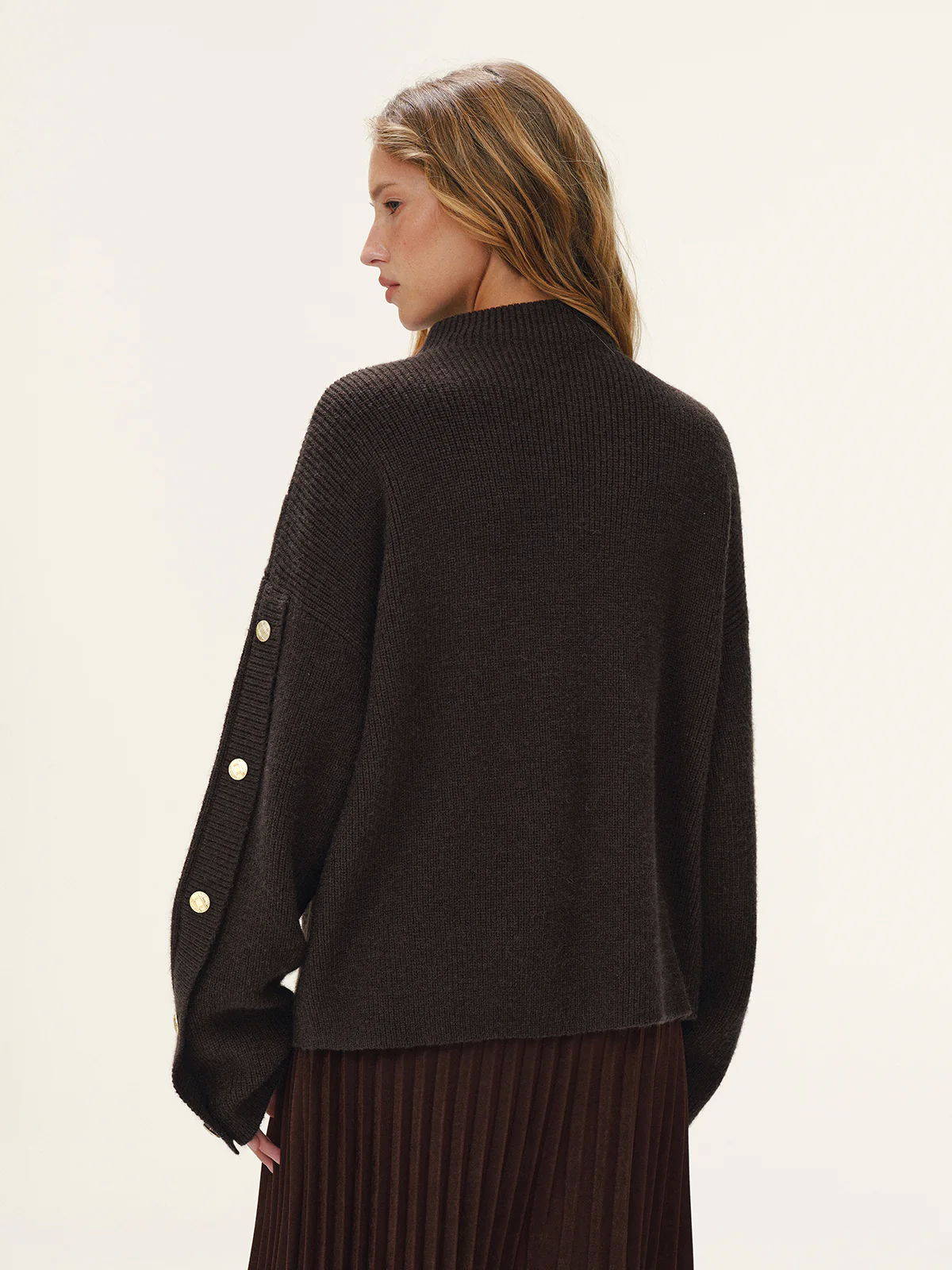 Button Detail Mock Neck Knit Sweater - Wholesalesil