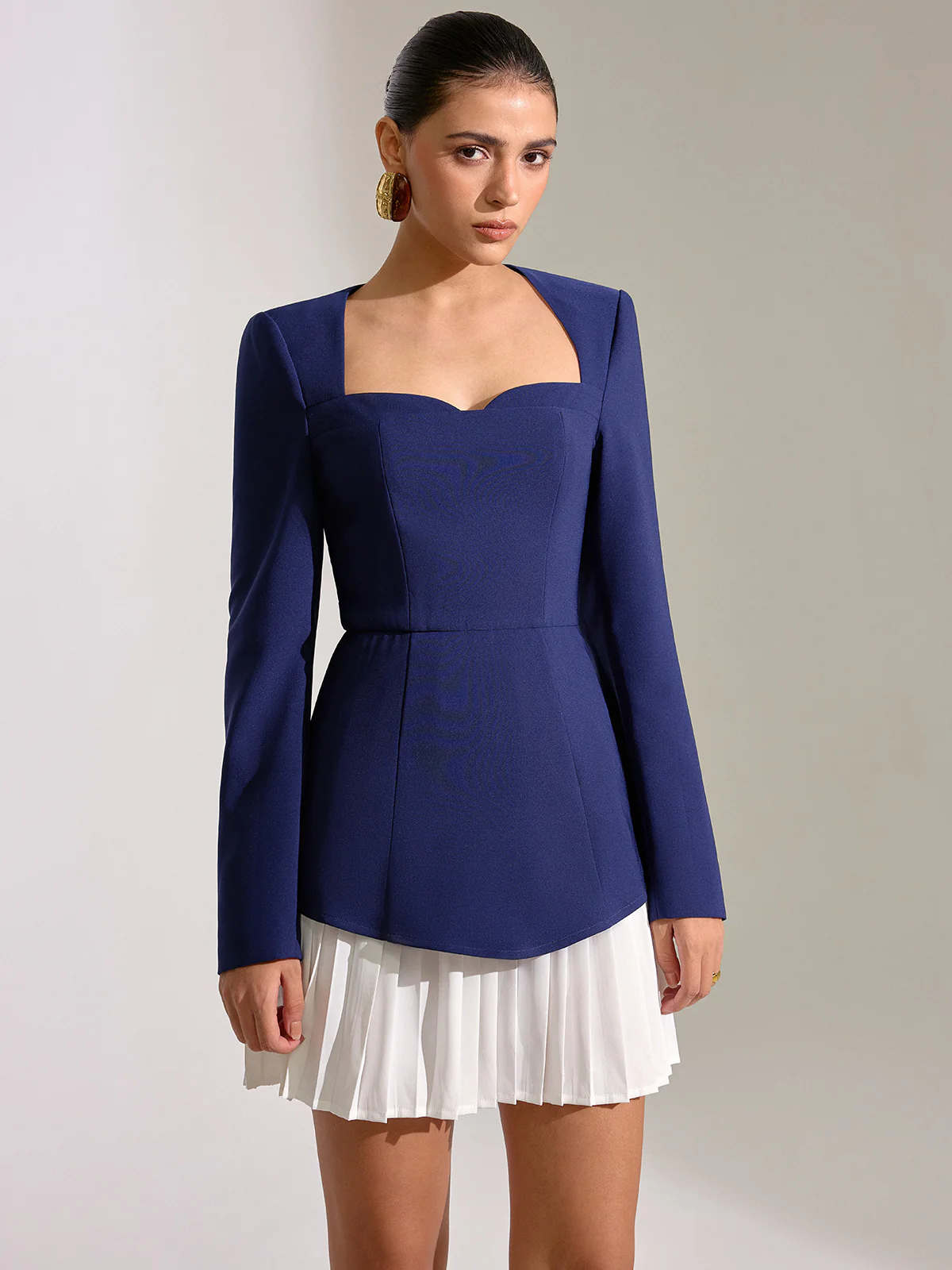 Contrast Pleated Hem Square Neck Mini Dress - Wholesalesil