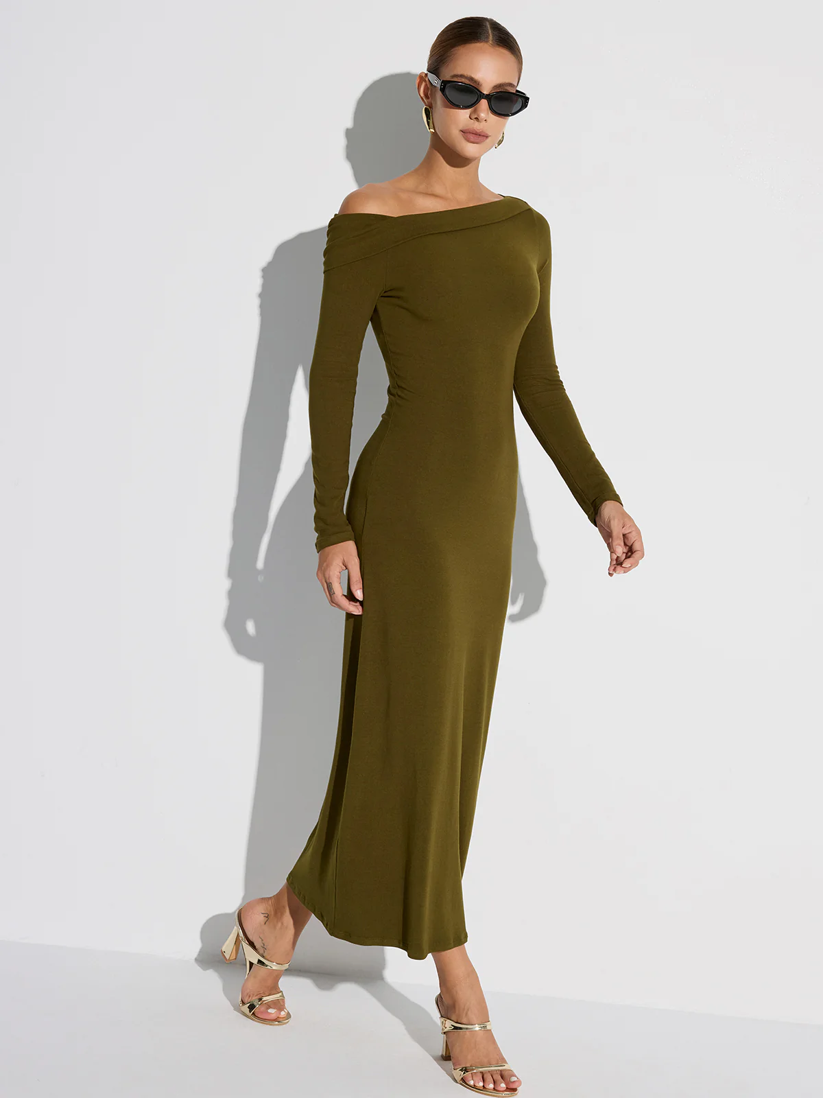 Off-Shoulder Long Sleeve Maxi Dress - Wholesalesil