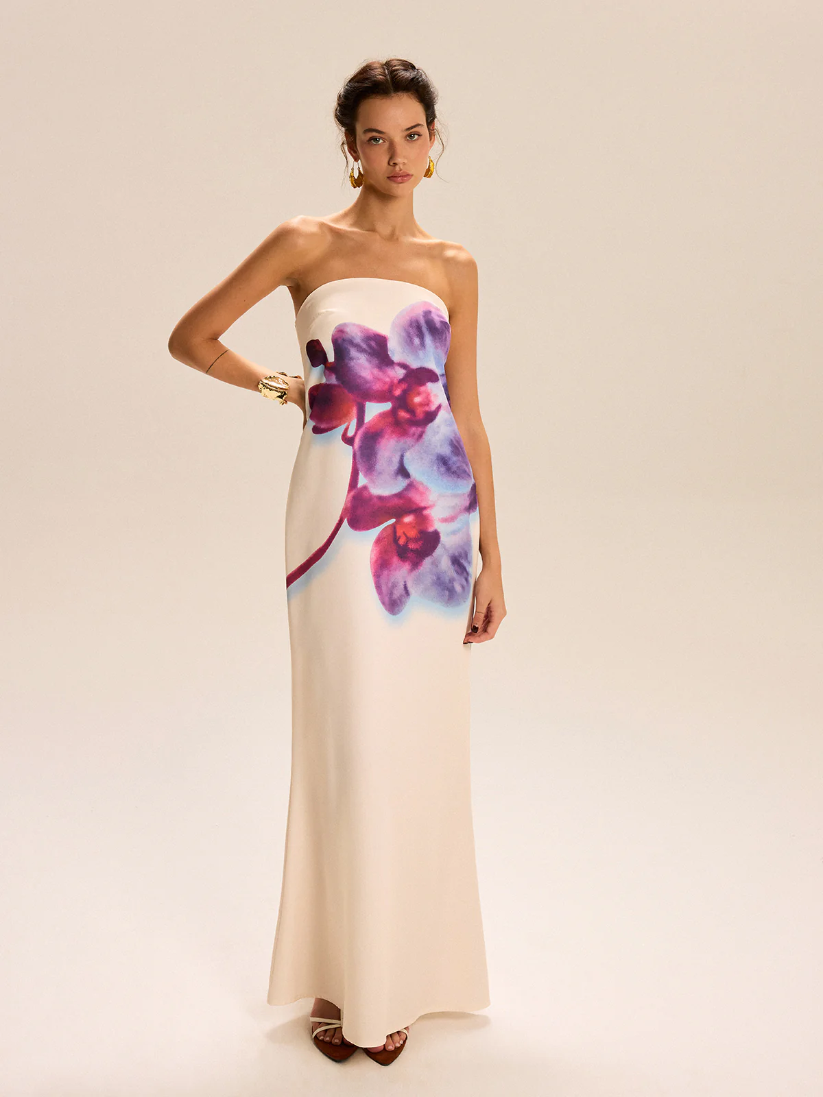 Strapless Floral Print Maxi Dress - Wholesalesil