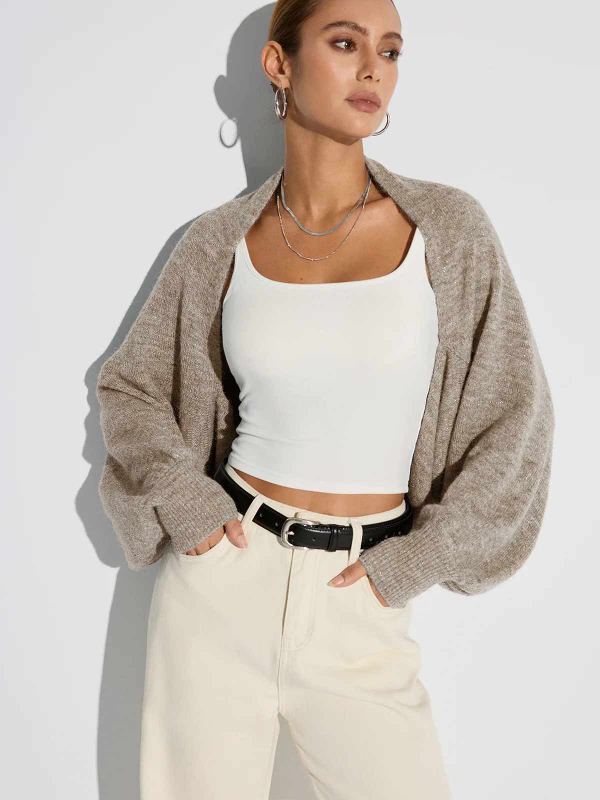 Wool Blend Oversized Batwing Sleeve Cardigan - Wholesalesil