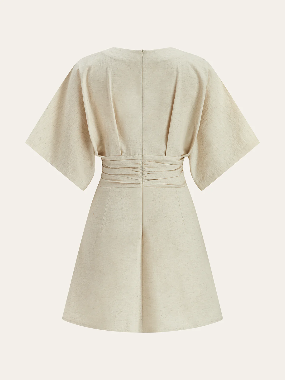 Cotton & Linen Ruched Button Detail Mini Dress - Wholesalesil