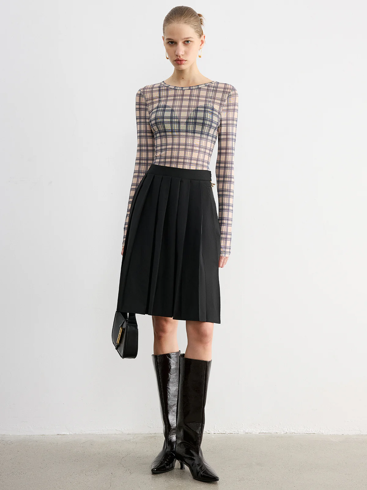 Plaid Sheer Long Sleeve Top - Wholesalesil