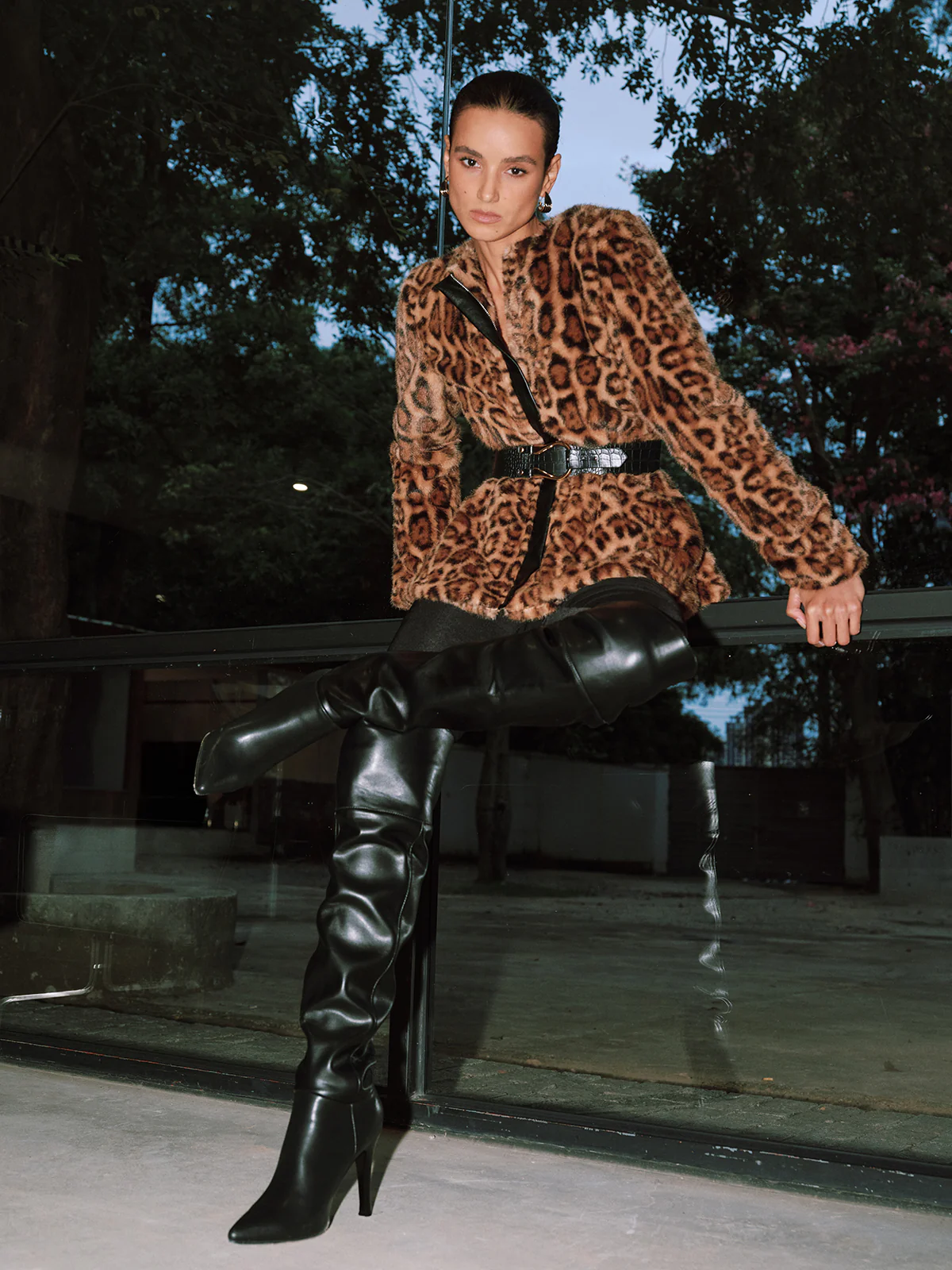 Belted Leopard Faux Fur Coat - Wholesalesil