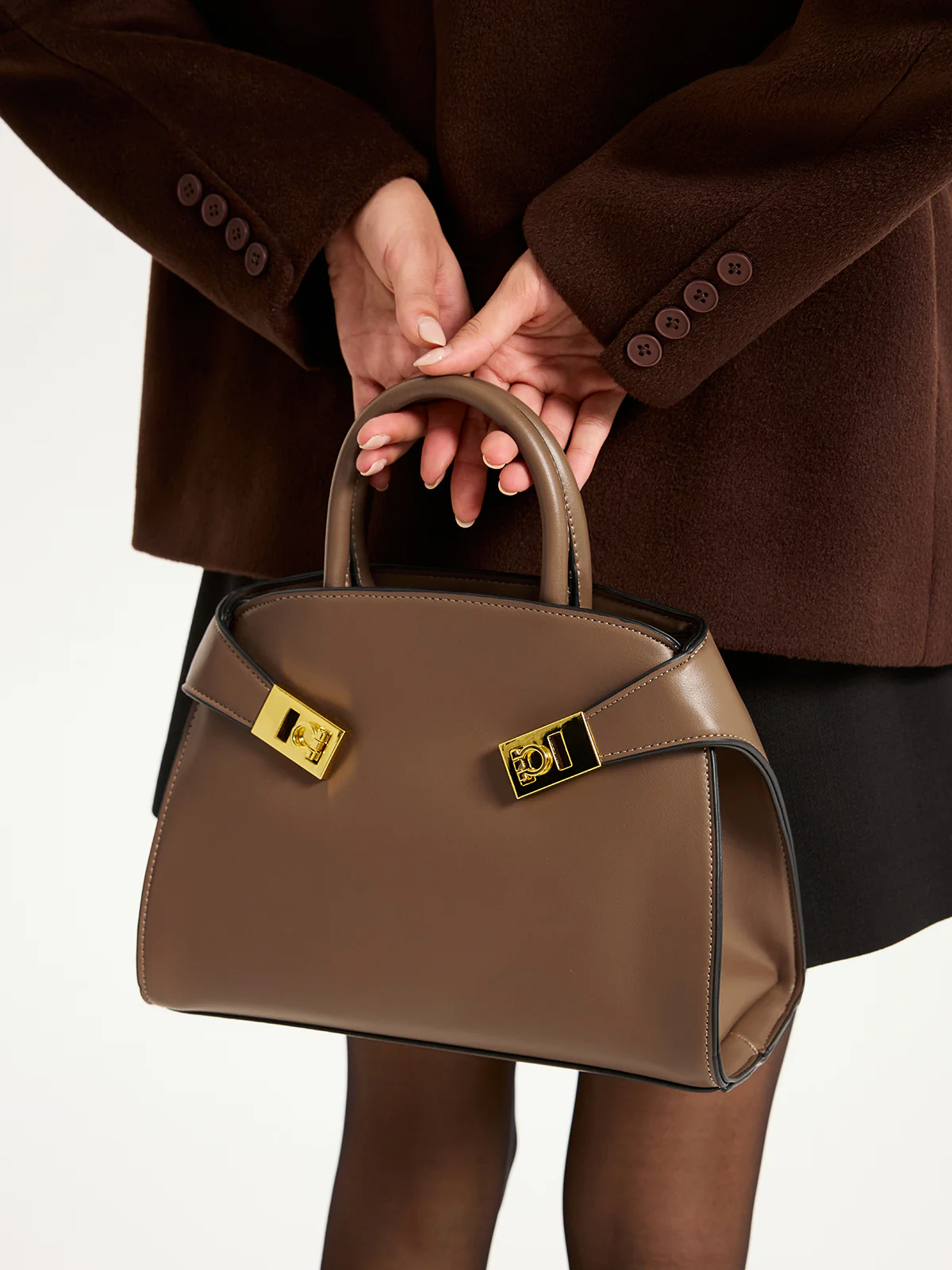 PU Leather Shell Top-Handle Bag - Wholesalesil