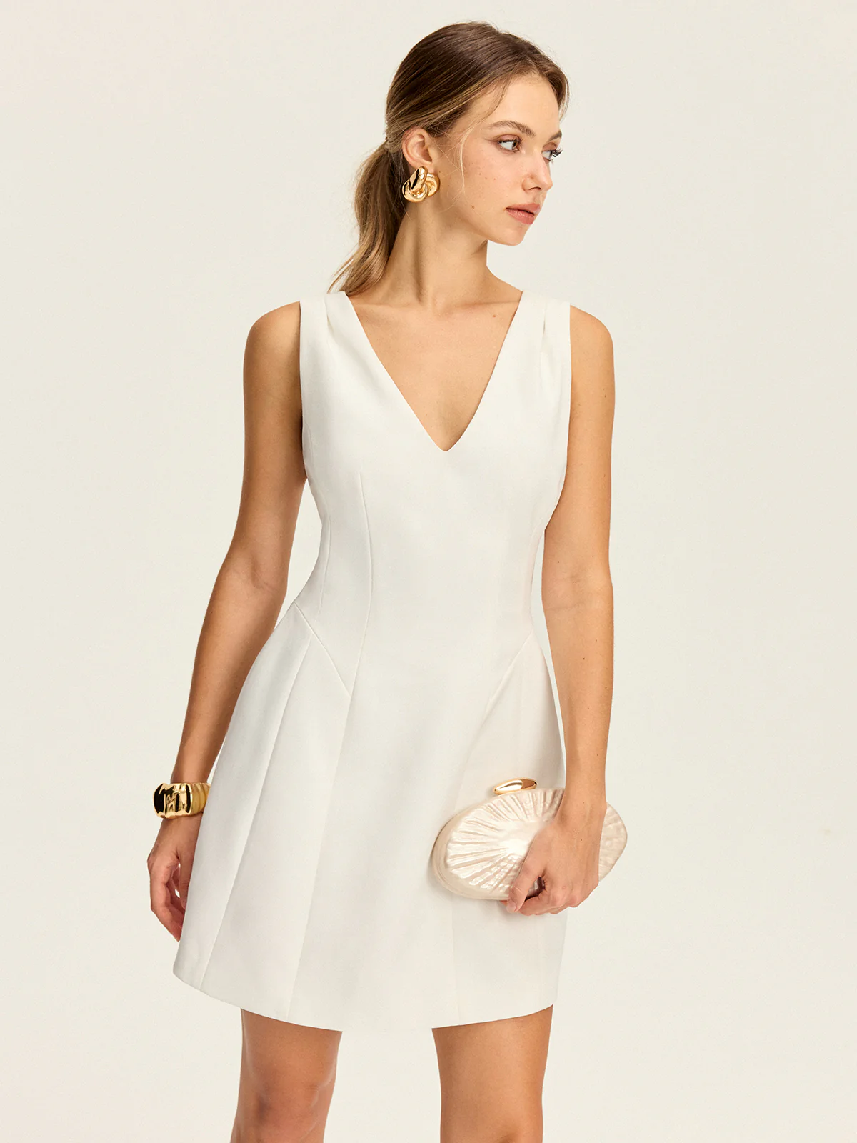 V-Neck Pleated Mini Dress - Wholesalesil