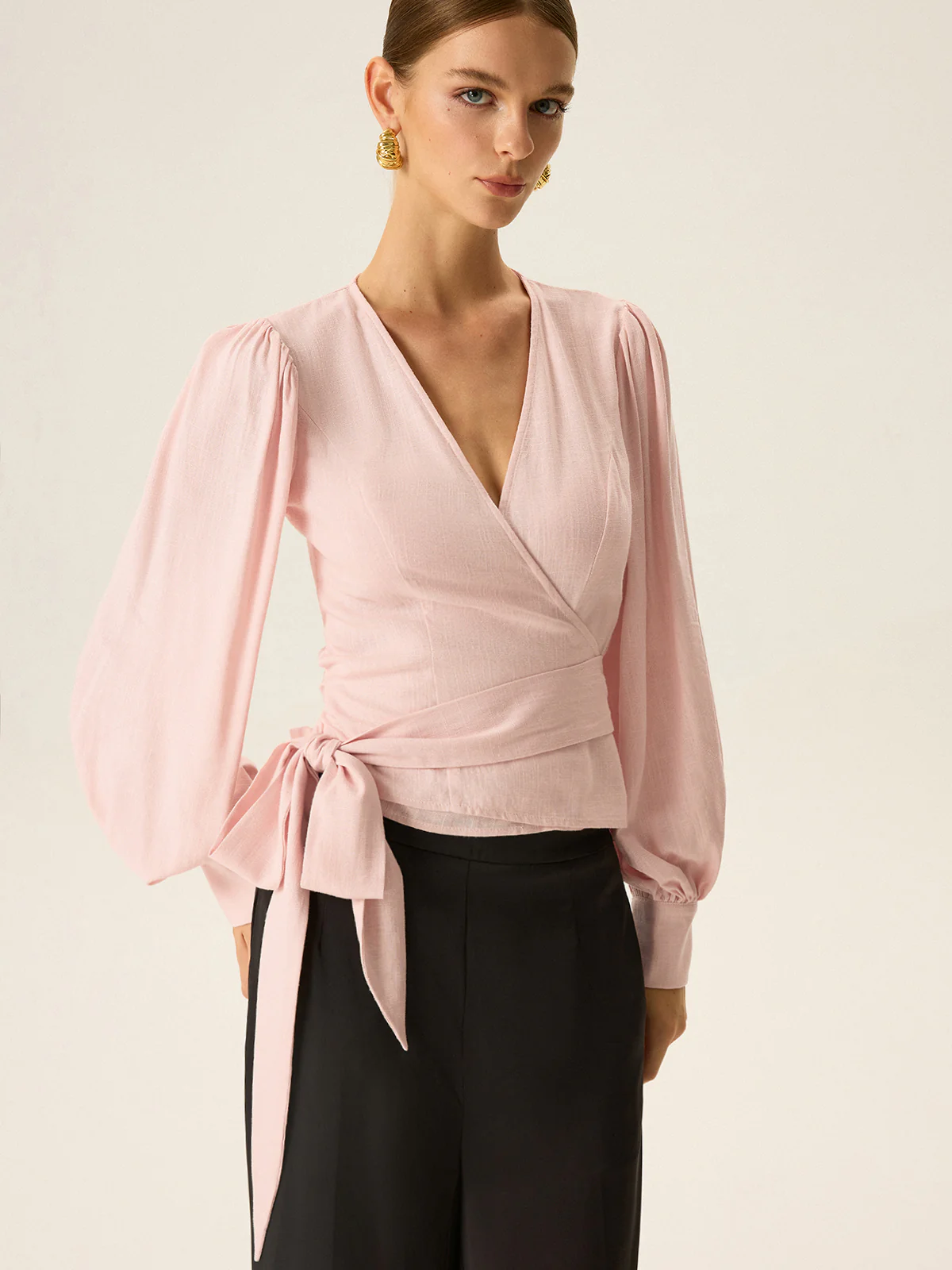 Bow Tie Long Sleeve Blouse - Wholesalesil