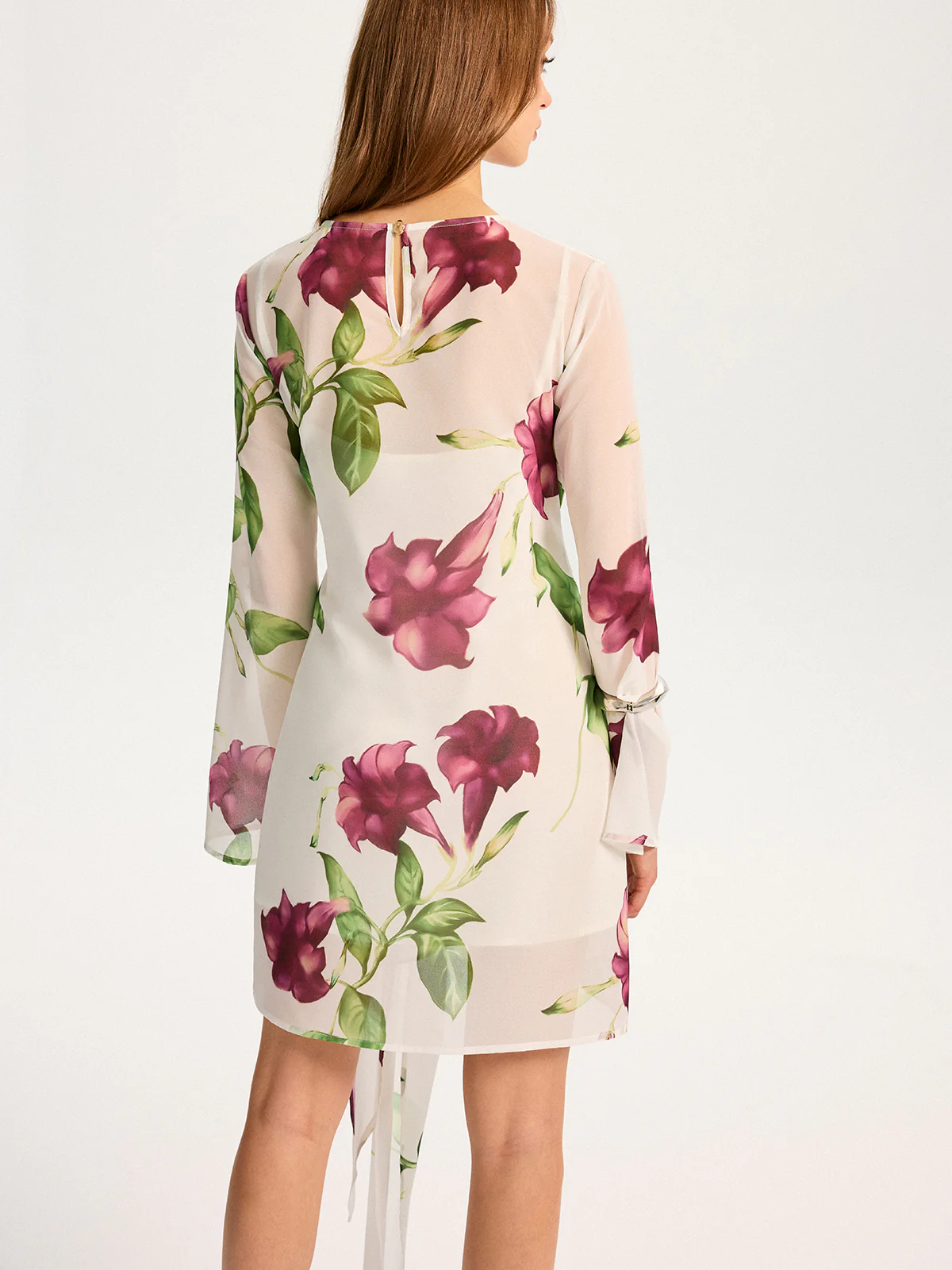 Semi-Sheer Floral Print Chiffon Mini Dress - Wholesalesil