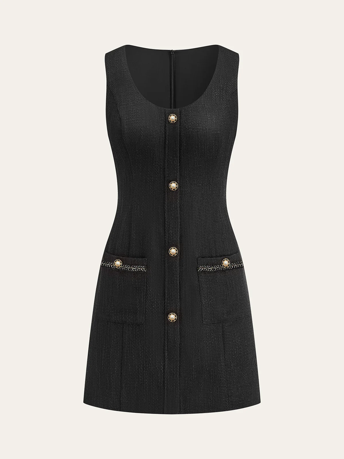 Tweed Sleeveless Button Mini Dress - Wholesalesil