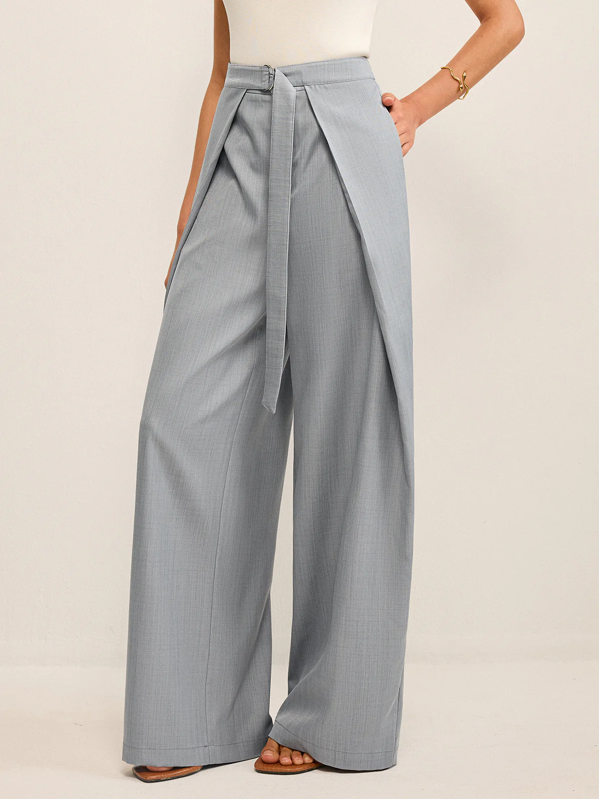 Pleated Wide-Leg Pants - Wholesalesil