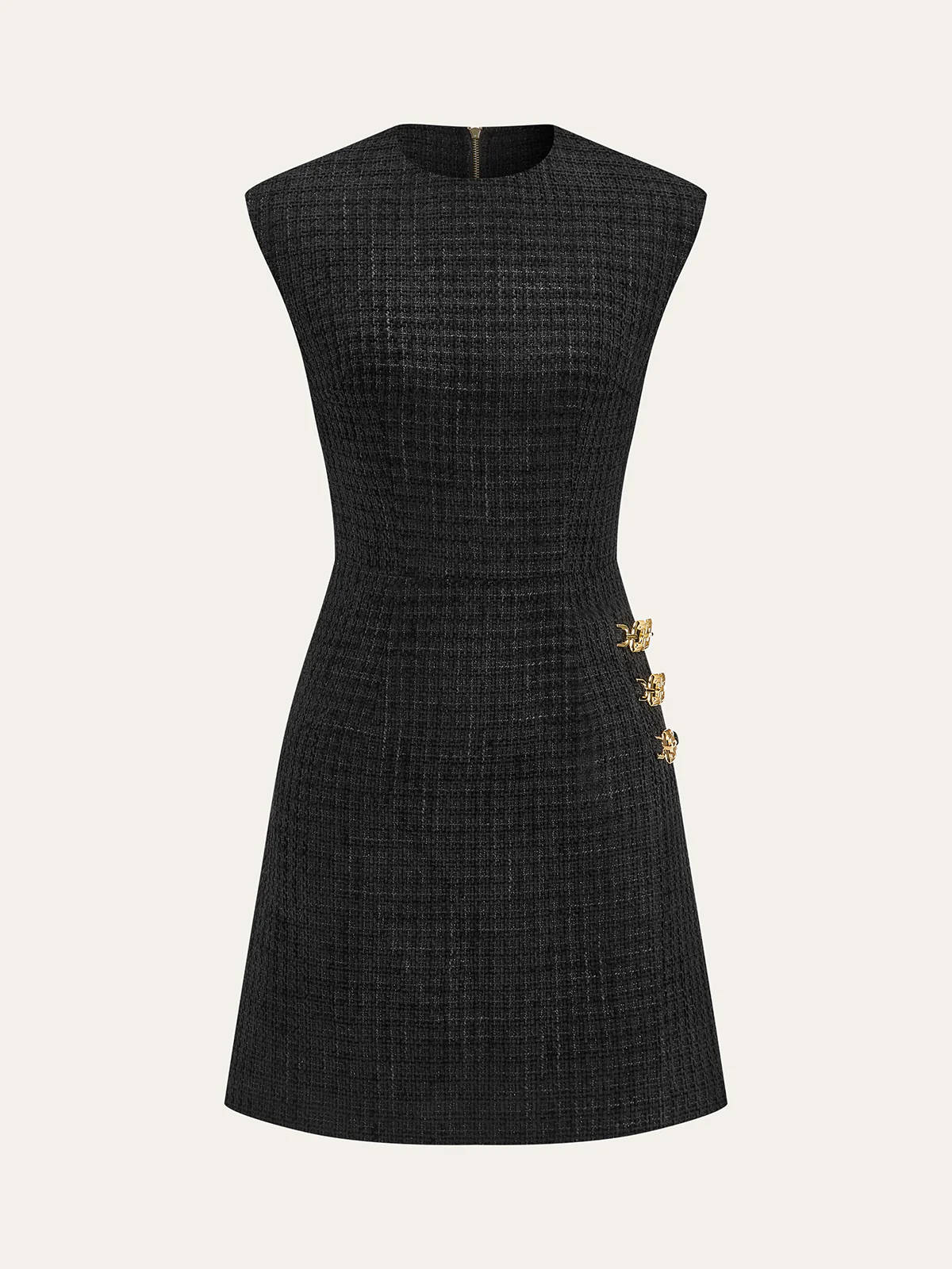 Chain Detail Tweed Sleeveless Mini Dress - Wholesalesil