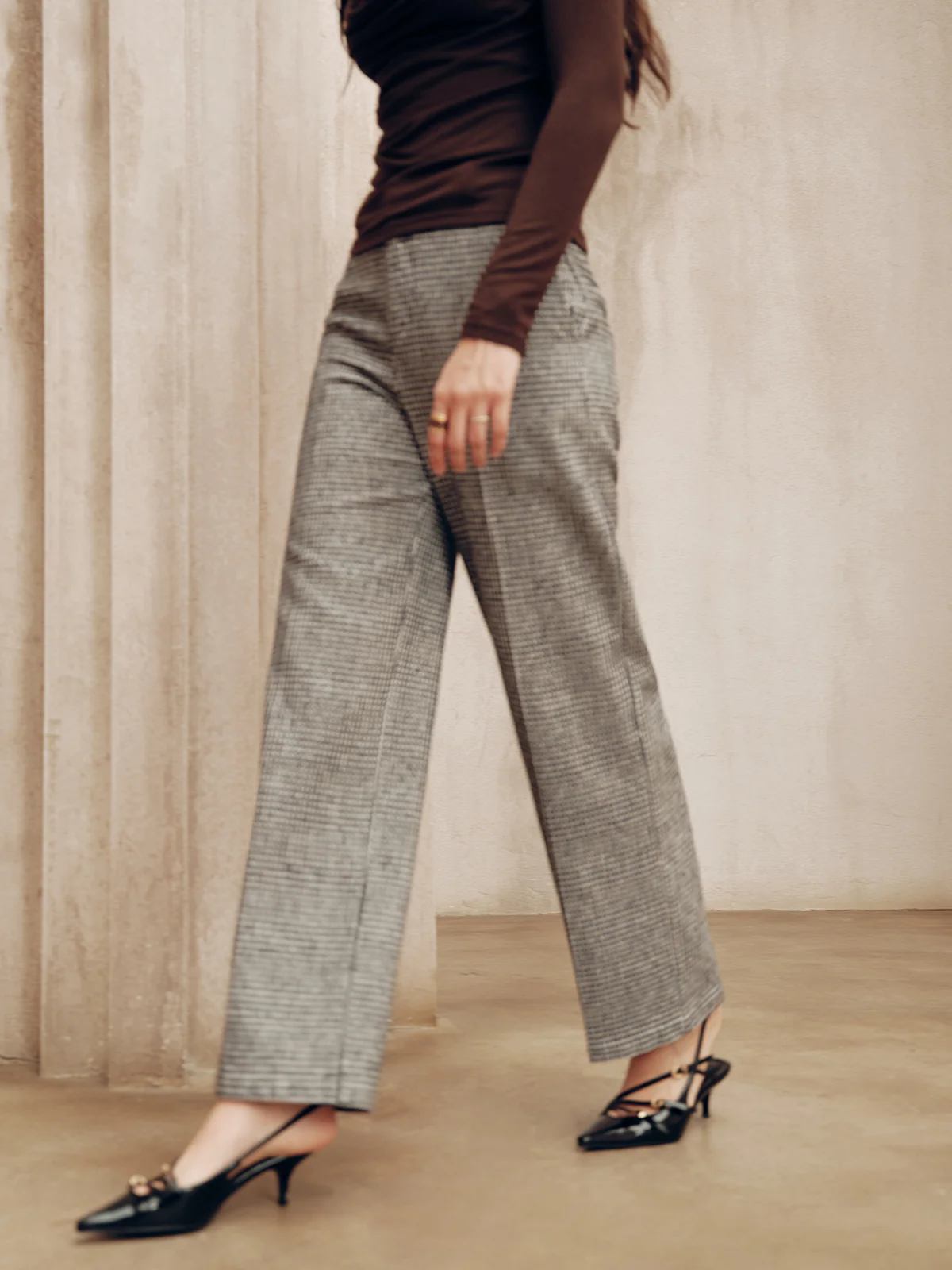 Mid-Waist Houndstooth Pants - Wholesalesil