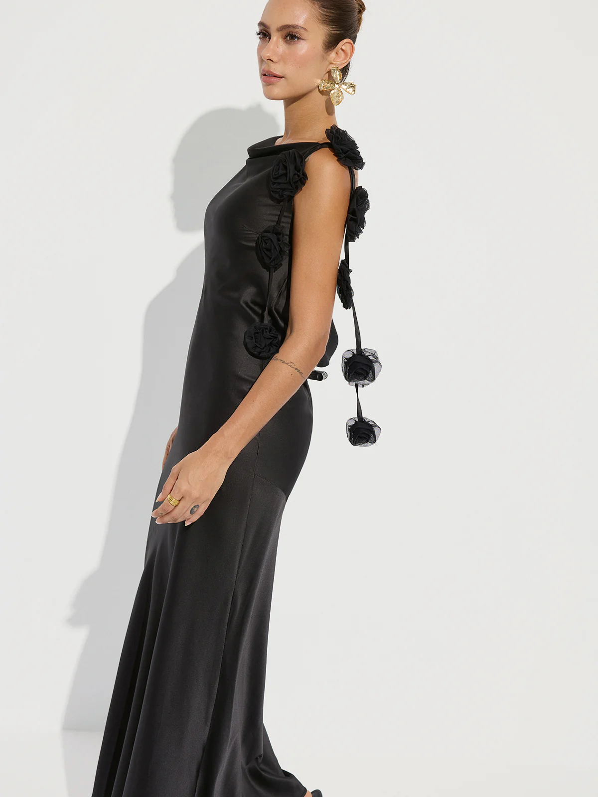 3D Flower Backless Satin Mermaid Dress - Wholesalesil