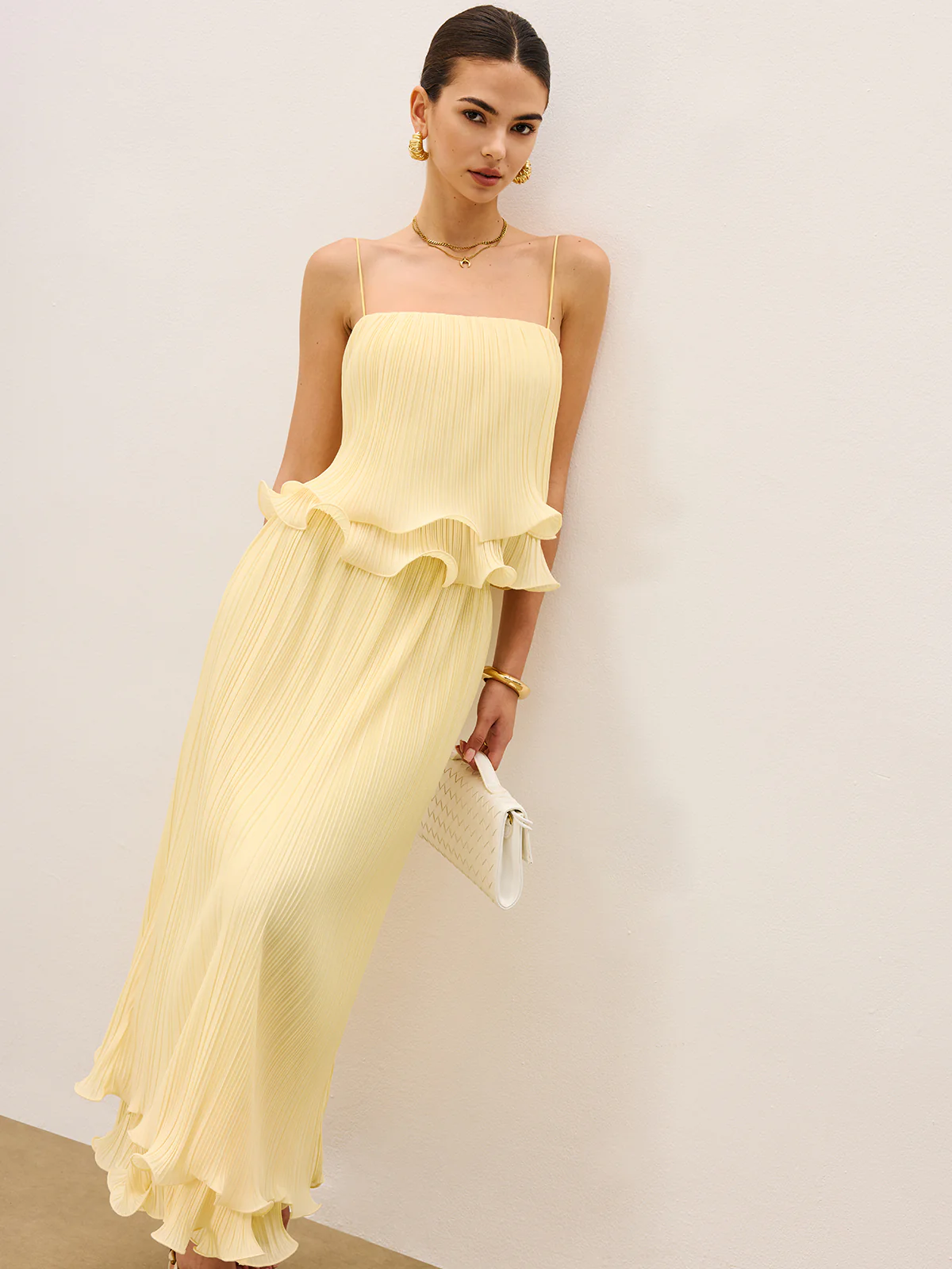 Pleated Layered Ruffle Skirt Set - Wholesalesil
