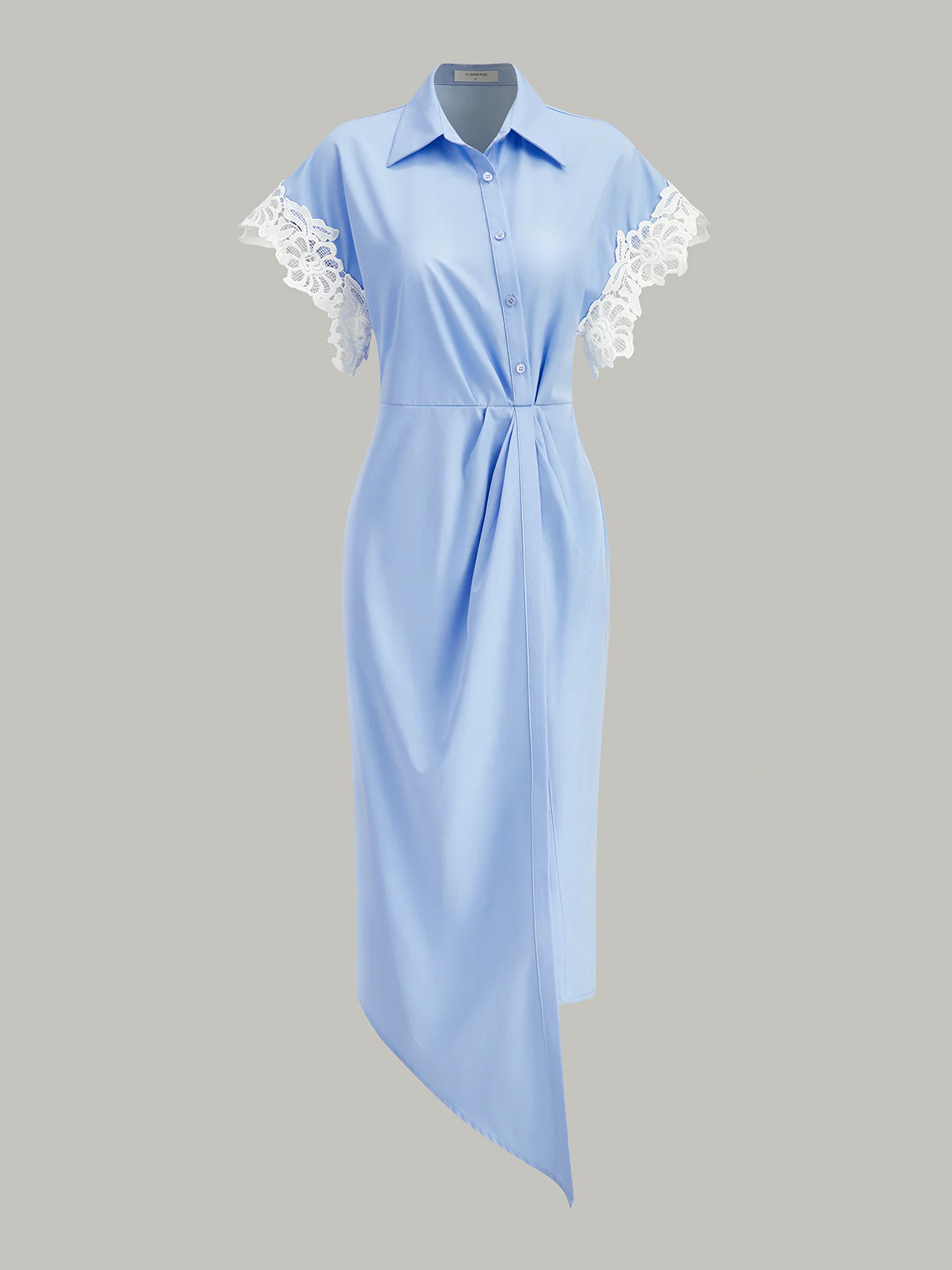 Lace Trim Asymmetric Hem Shirt Dress - Wholesalesil