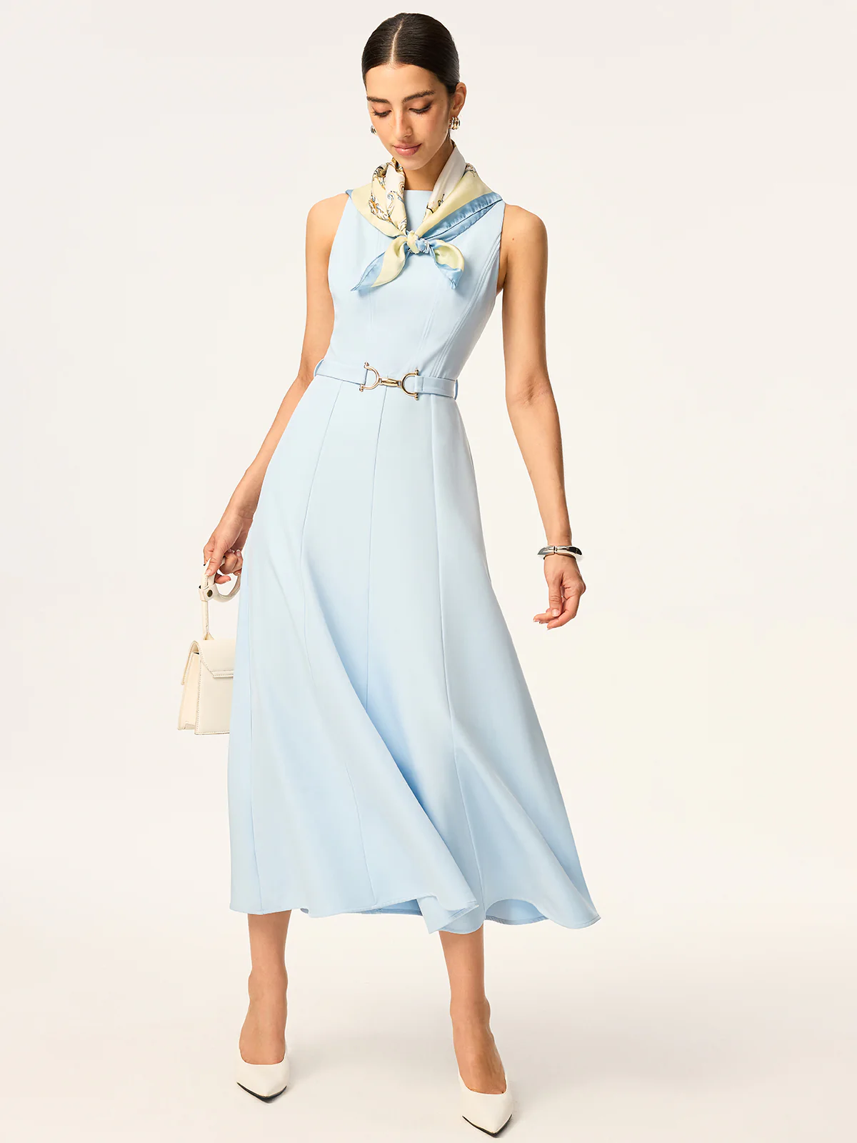 Belted Sleeveless Midi Dress - Wholesalesil