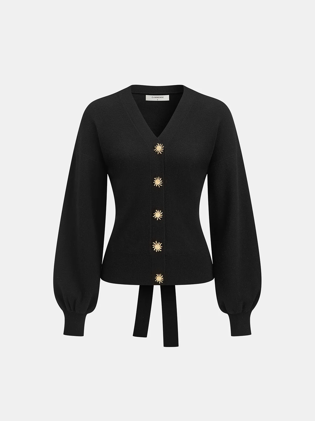 Metal Sun Button Tie-Back Cardigan - Wholesalesil