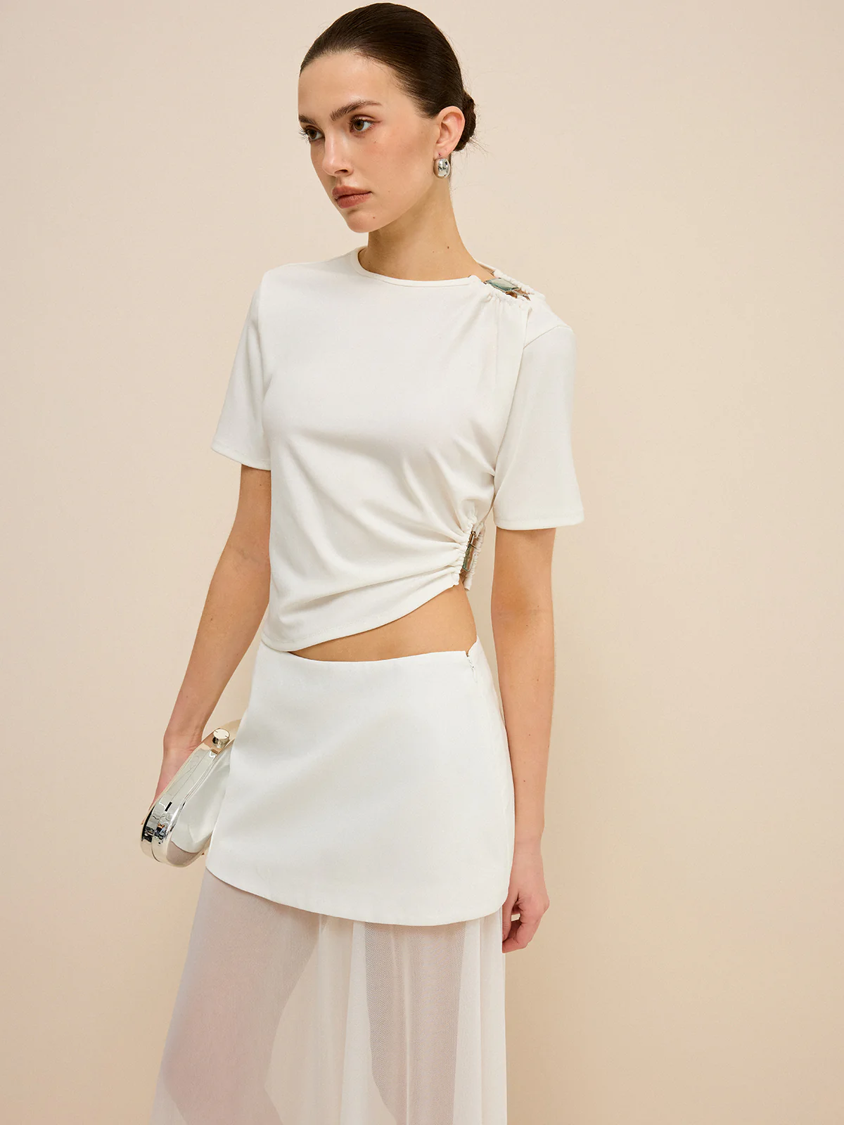 Asymmetrical Buckle Detail Cut-Out Top - Wholesalesil